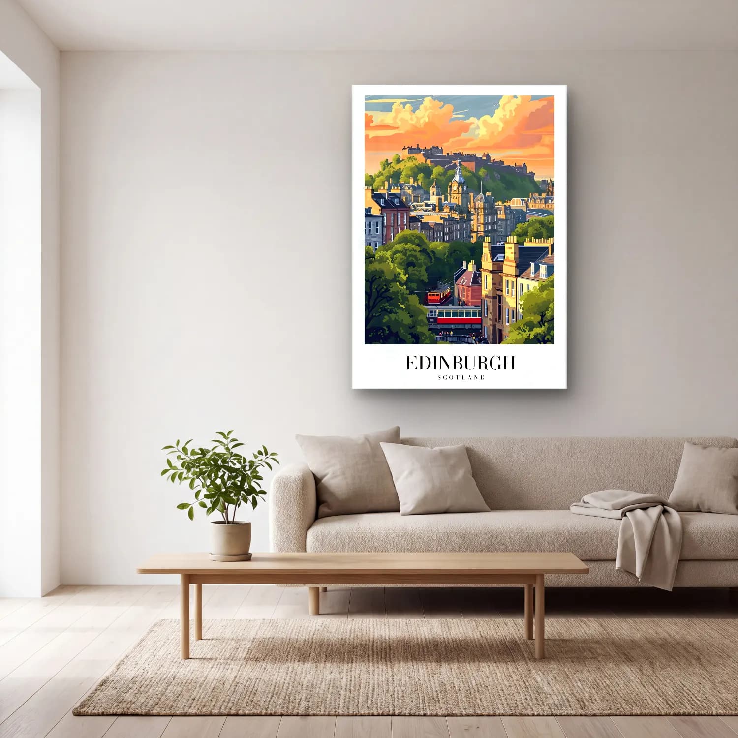 Vintage Poster Şato – Turuncu Tonlar cam tablo — açık renk salonda