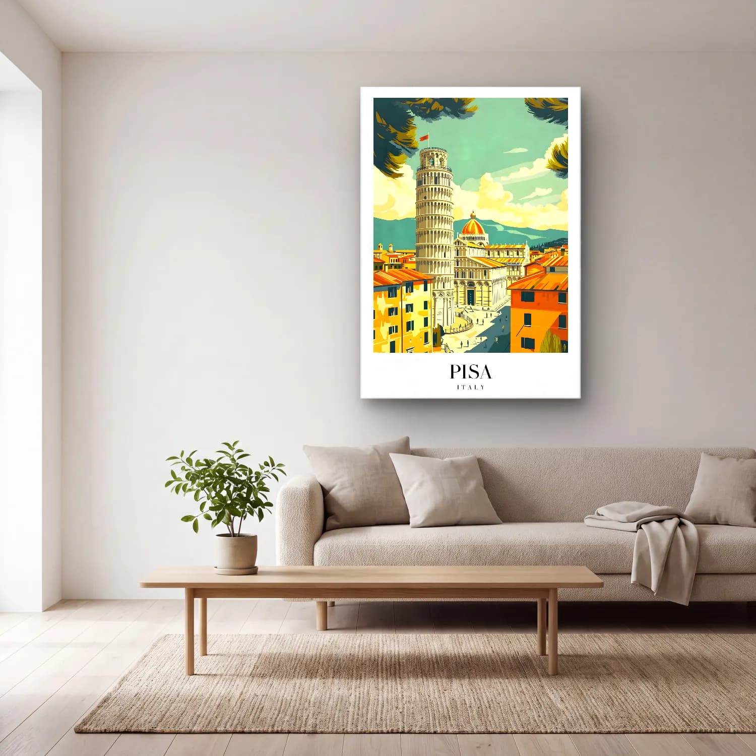 Vintage Poster Katedral No. 9 cam tablo — açık renk salonda