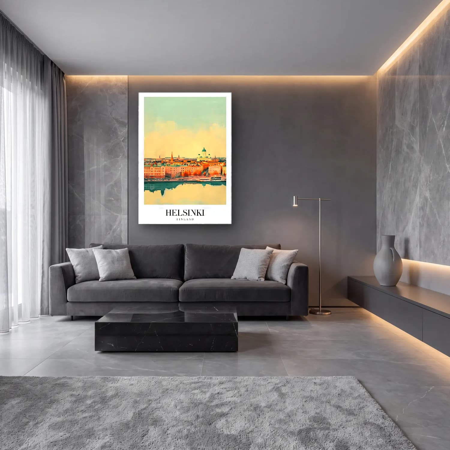 Pastel Katedral – Turkuaz Tonlar cam tablo — lüks salon duvarında