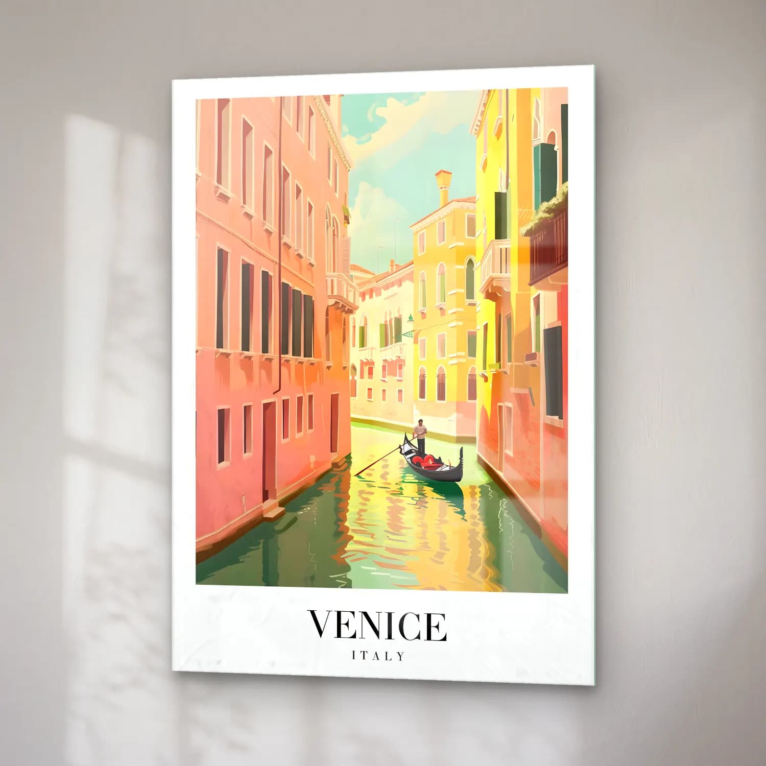 Pastel Venedik Kanalları No. 3 cam tablo — sağ açıdan görünüm
