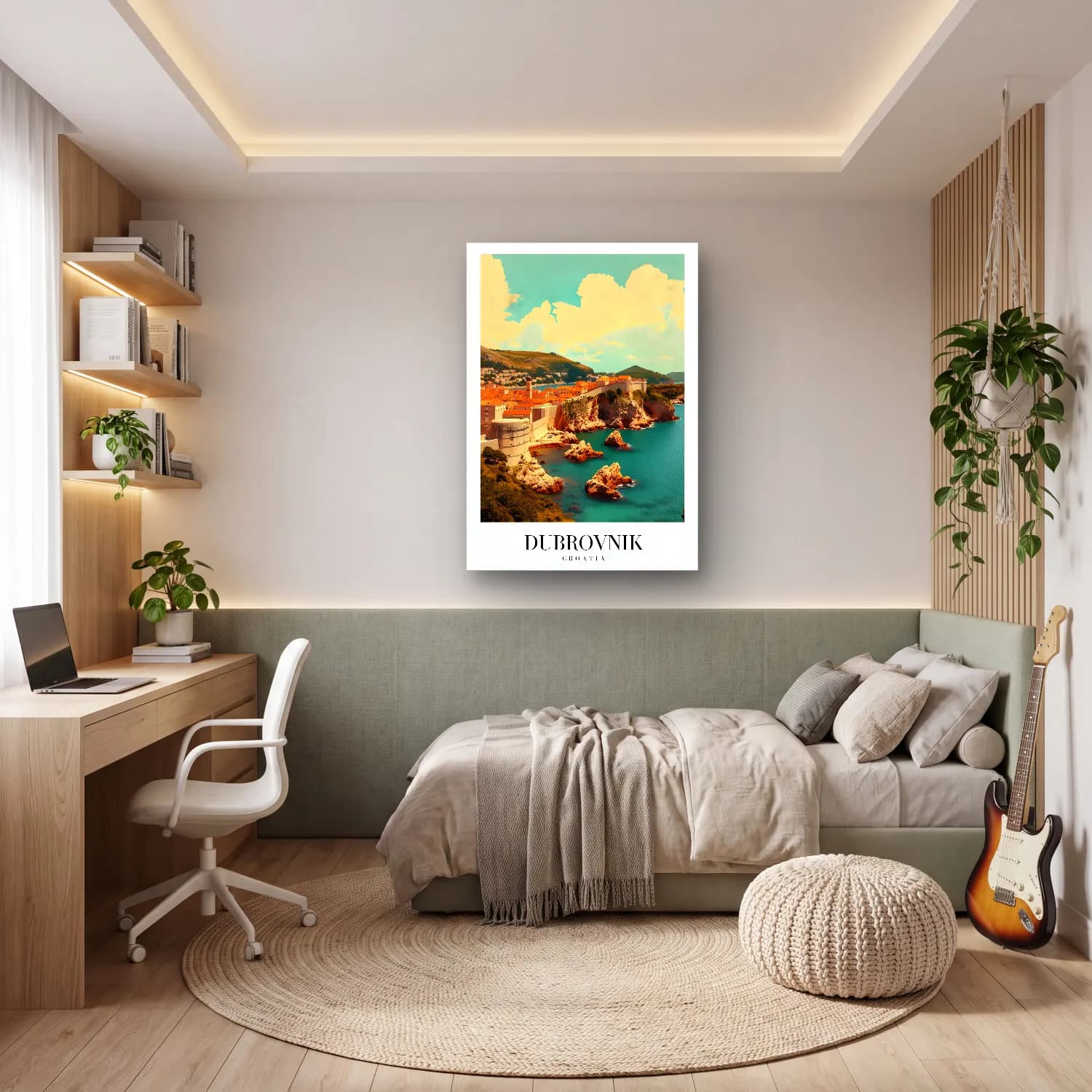 Vintage Poster Akdeniz Sahil Kasabası No. 15 cam tablo — genç odasında
