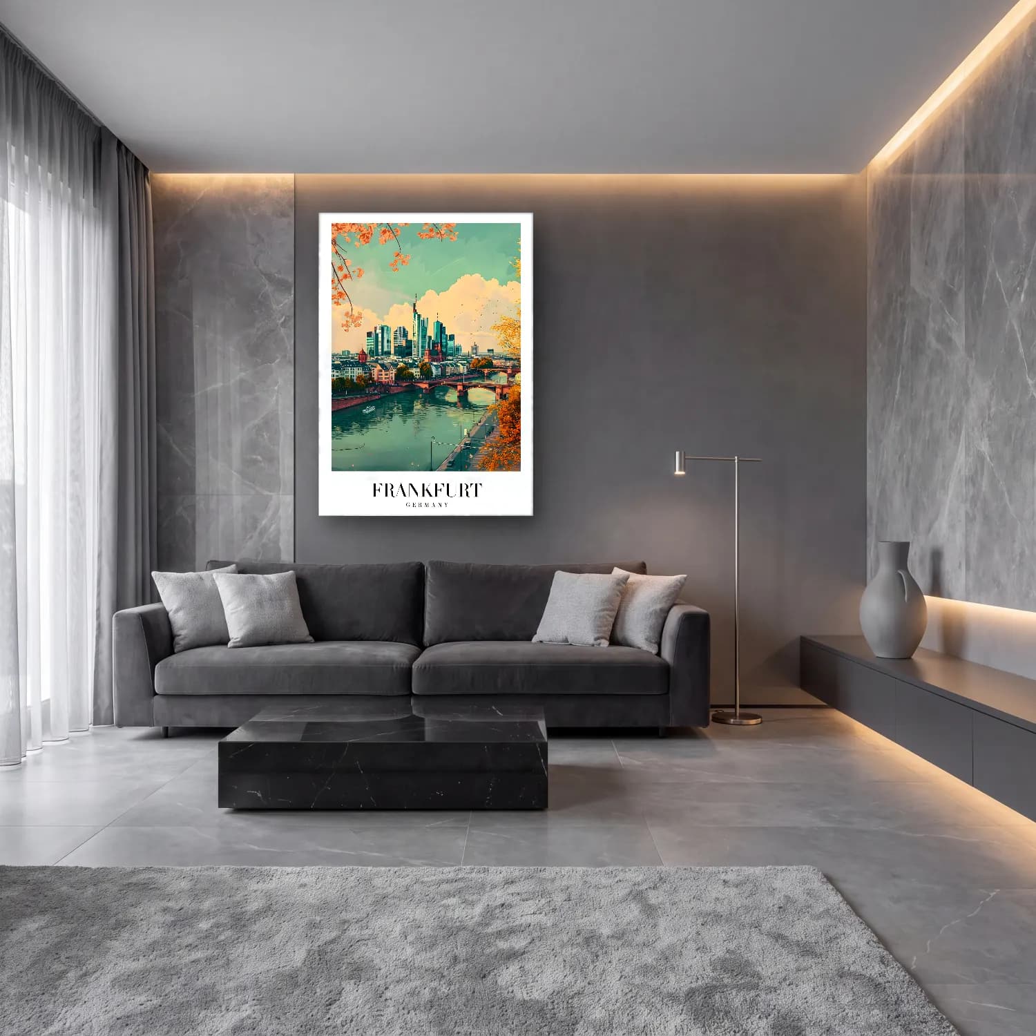 Pastel Köprü – Turkuaz Tonlar cam tablo — lüks salon duvarında