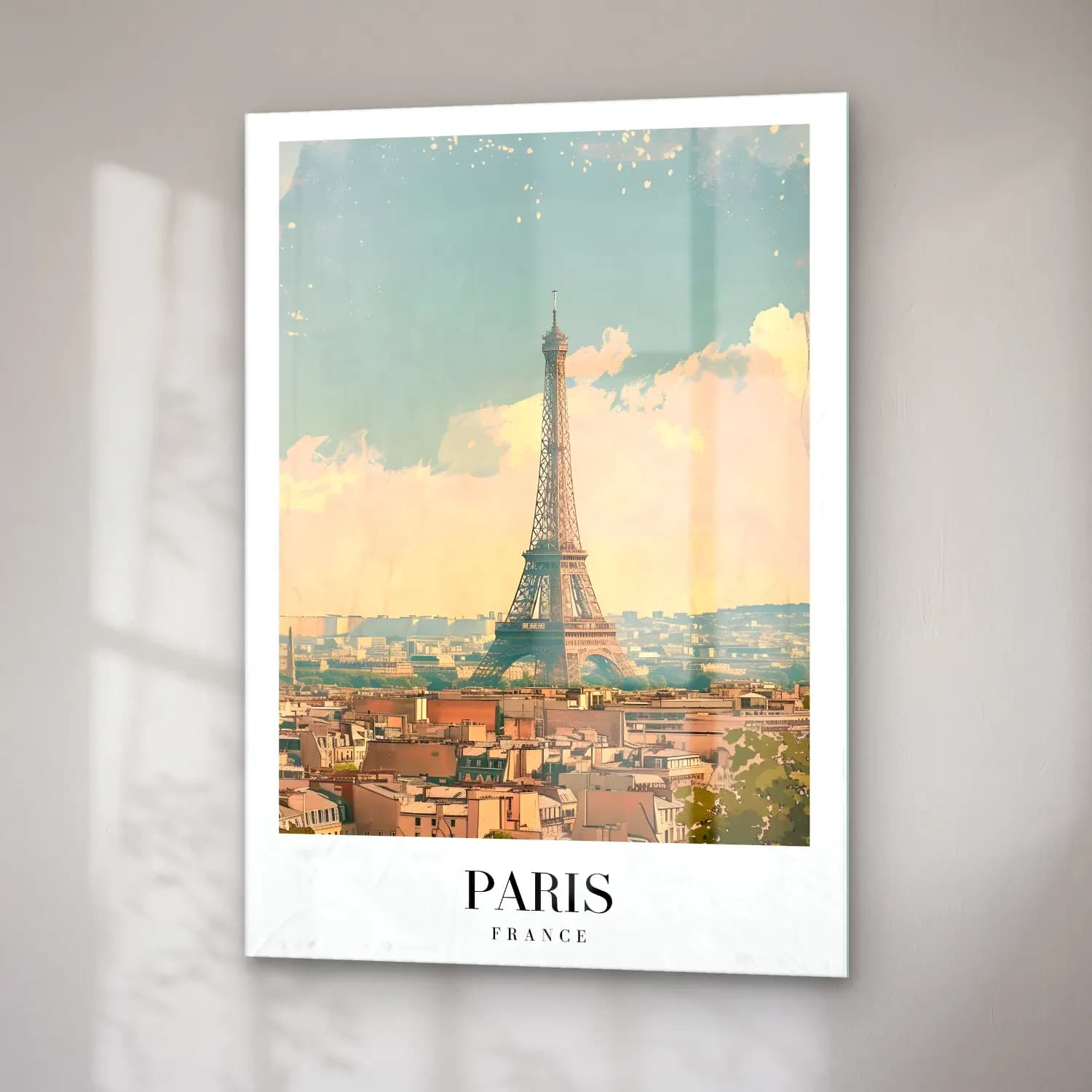 Pastel Paris ve Eyfel Kulesi No. 9 cam tablo — sağ açıdan görünüm