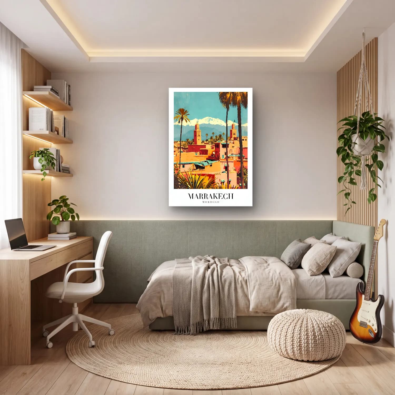 Pastel Akdeniz Sahil Kasabası No. 17 cam tablo — genç odasında