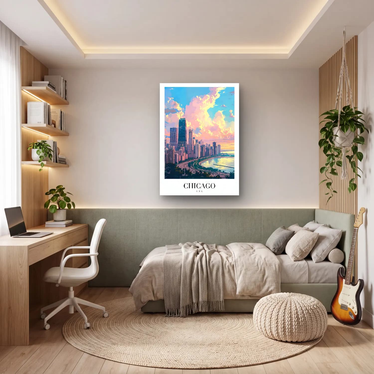 Pastel Bulutlu Gökyüzü No. 6 cam tablo — genç odasında