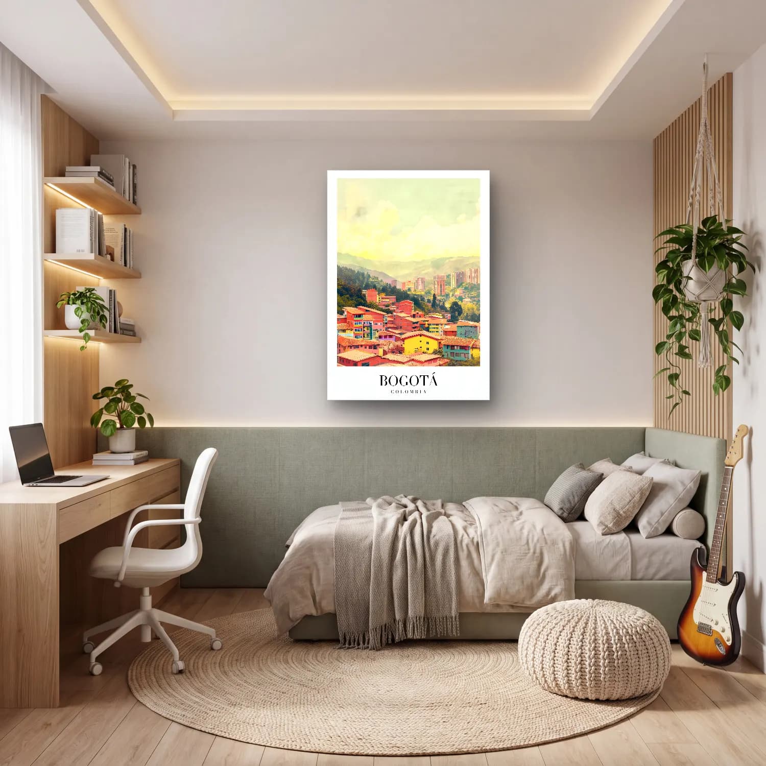 Pastel Dağ Manzarası No. 11 cam tablo — genç odasında