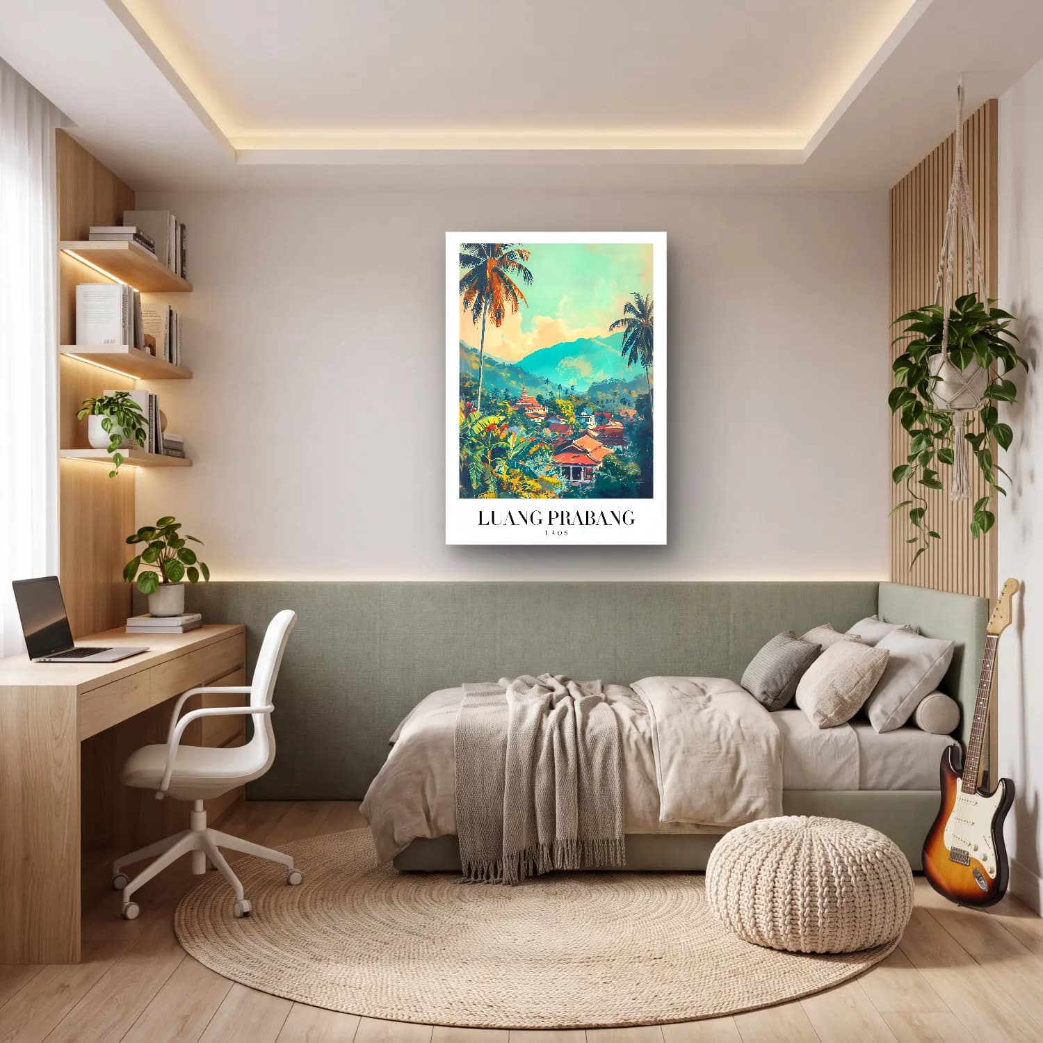 Pastel Köy Sokağı No. 7 cam tablo — genç odasında