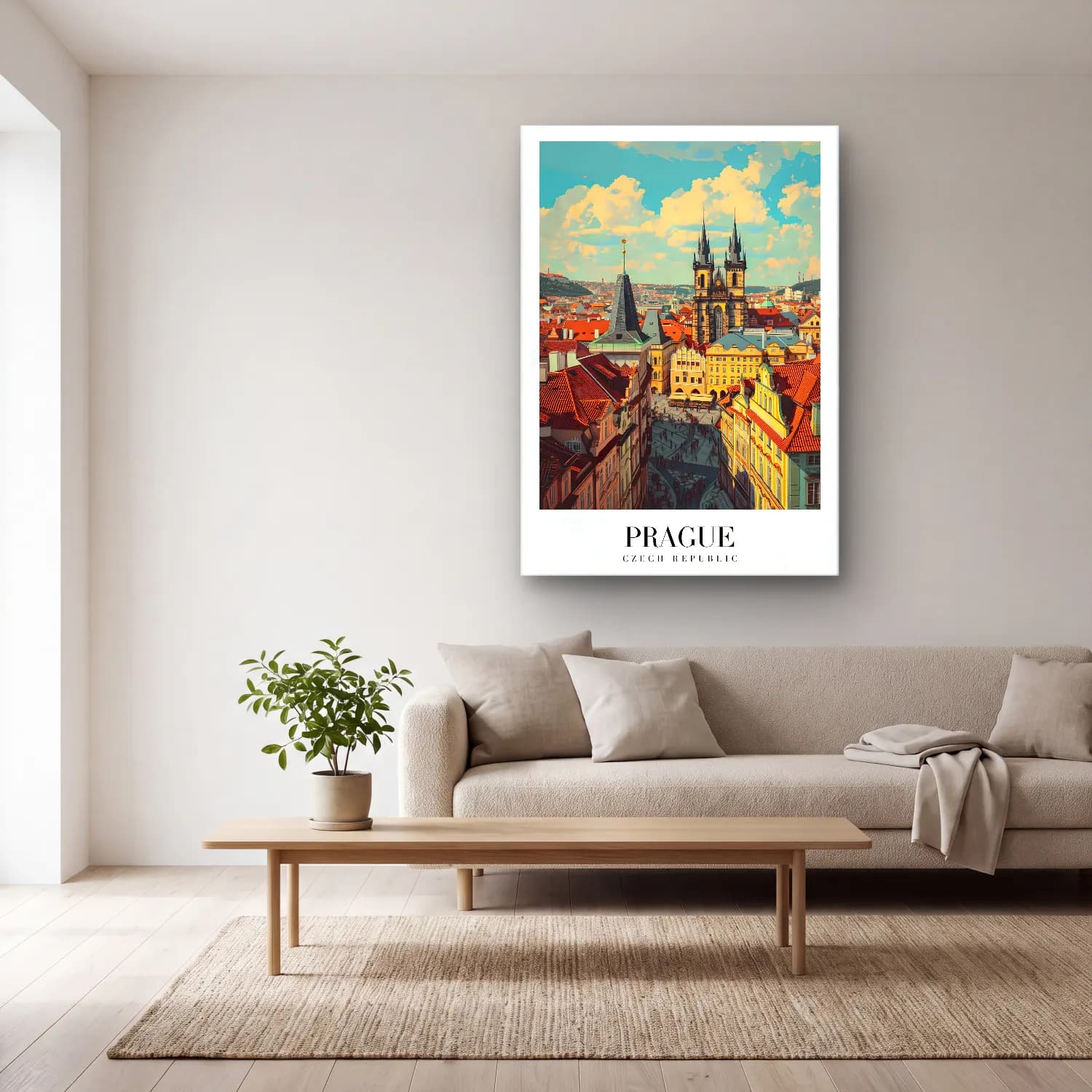 Vintage Poster Katedral No. 11 cam tablo — açık renk salonda