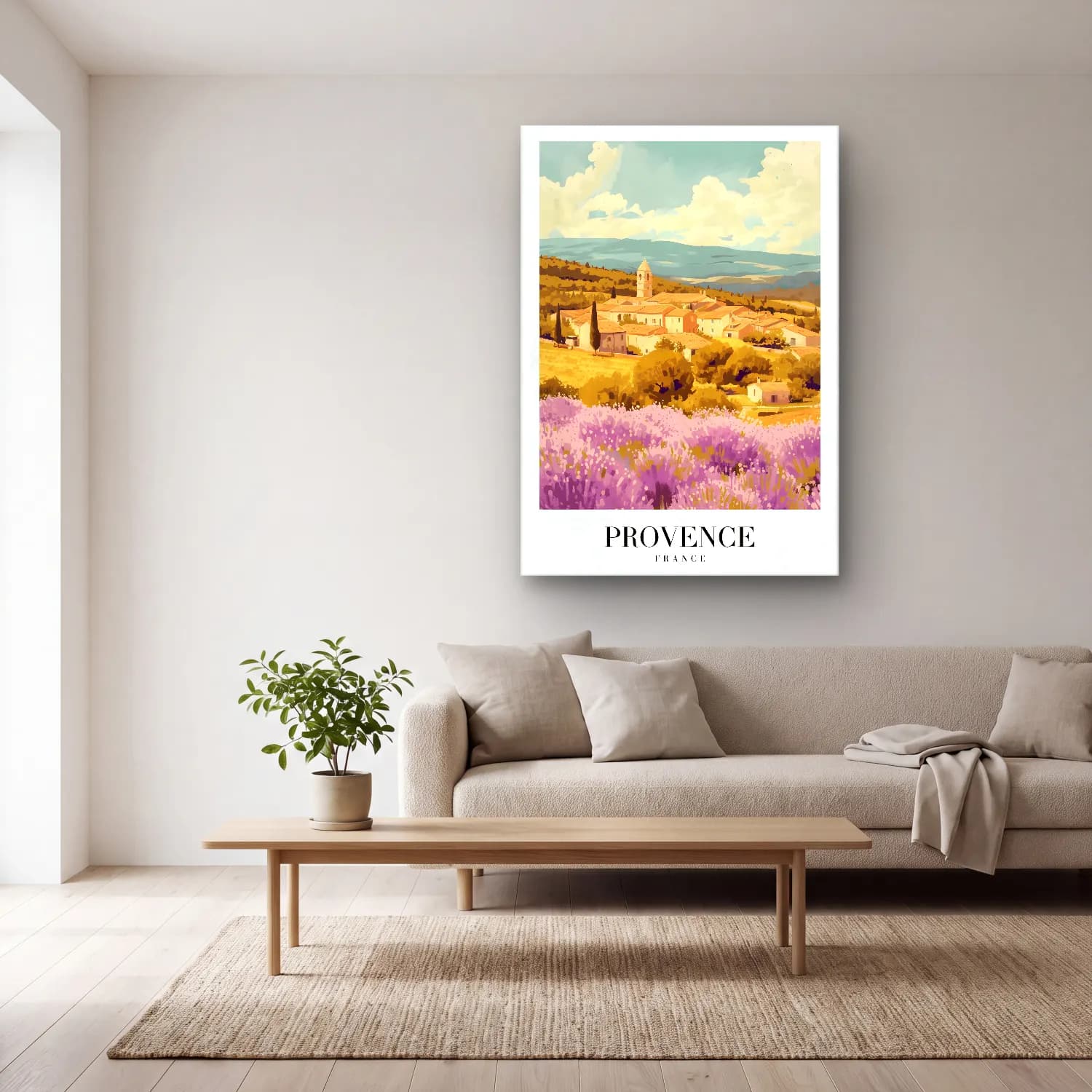 Pastel Lavanta Tarlası No. 7 cam tablo — açık renk salonda
