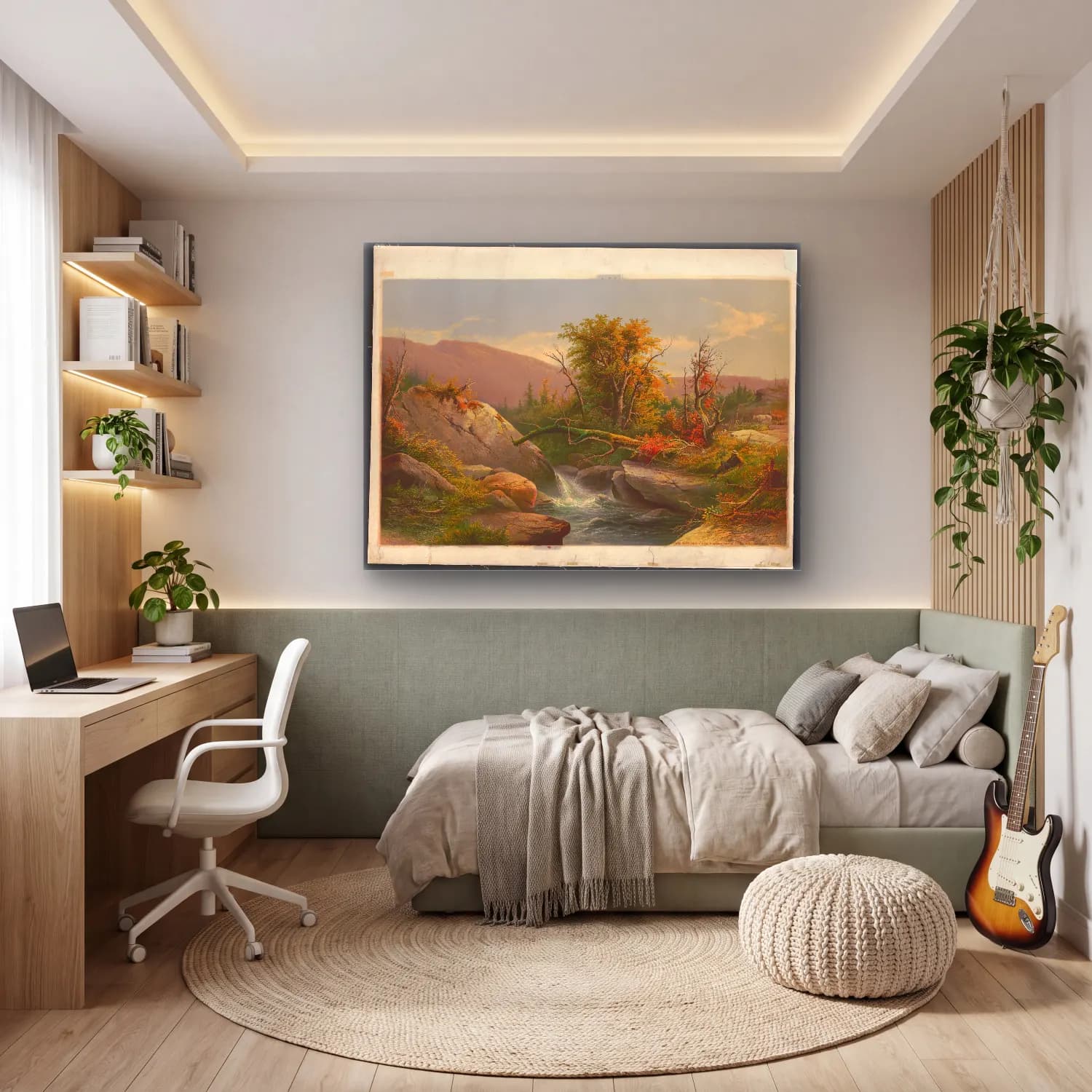 Yağlı Boya Kırda Nehir No. 40 cam tablo — genç odasında