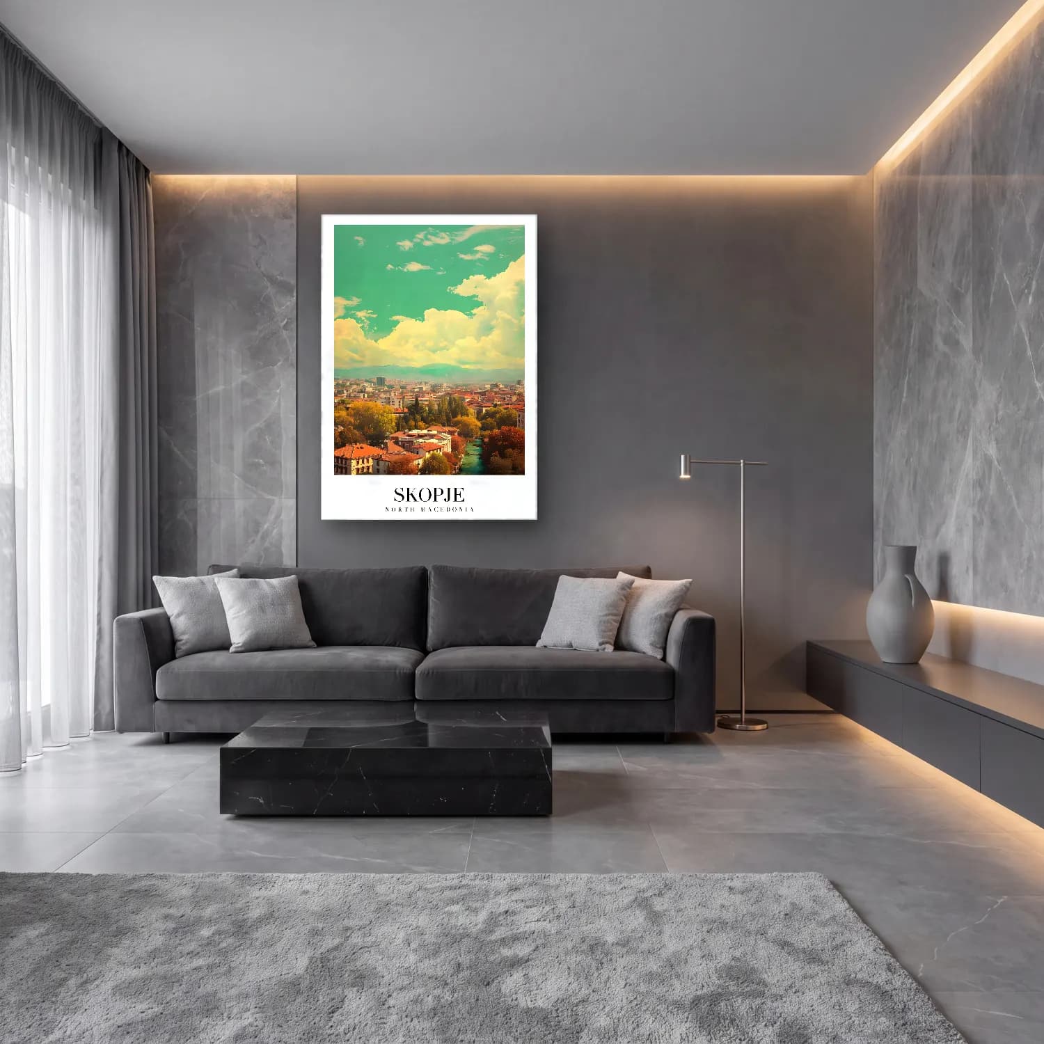 Pastel İstanbul – Turkuaz Tonlar cam tablo — lüks salon duvarında