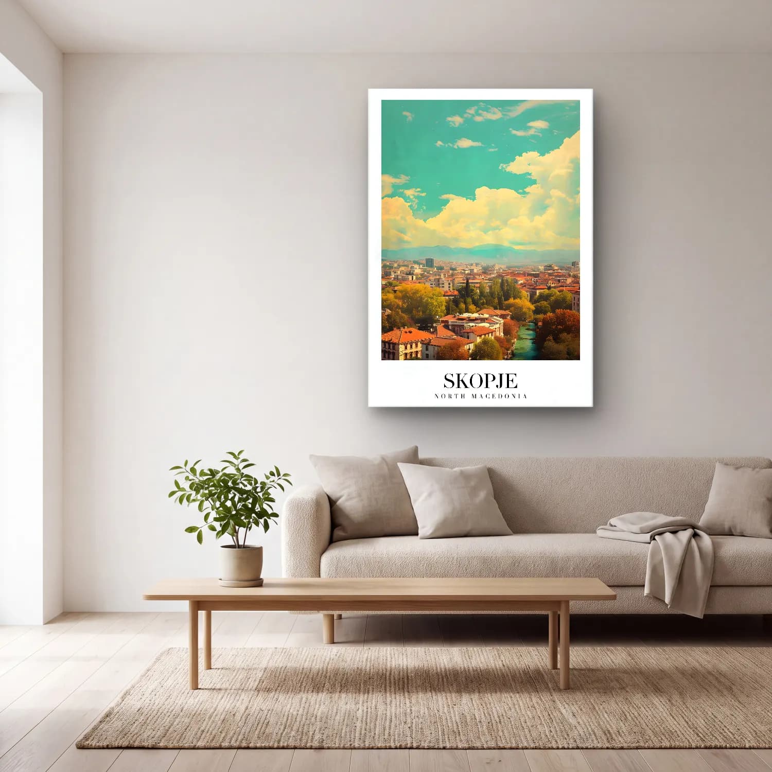 Pastel İstanbul – Turkuaz Tonlar cam tablo — açık renk salonda