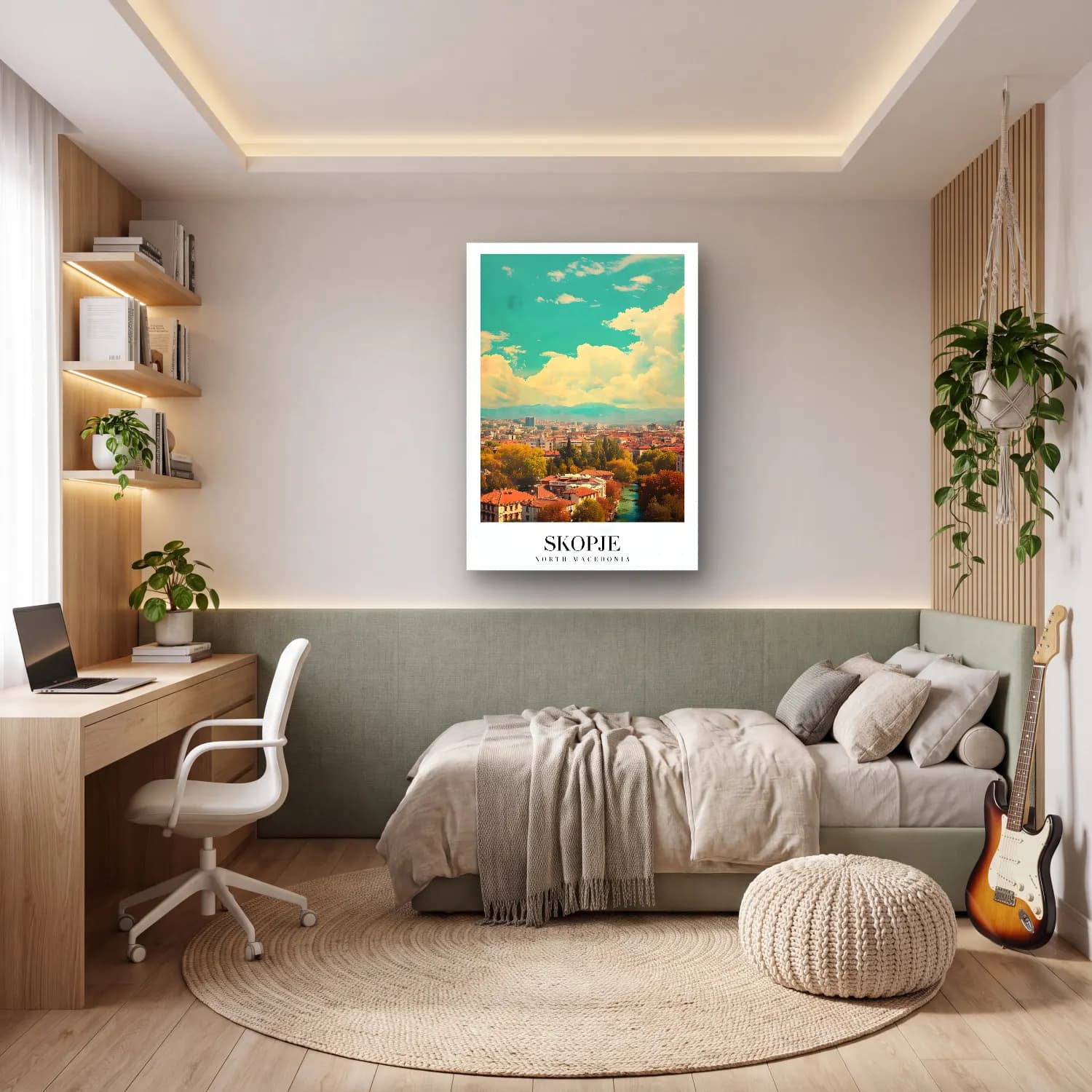 Pastel İstanbul – Turkuaz Tonlar cam tablo — genç odasında