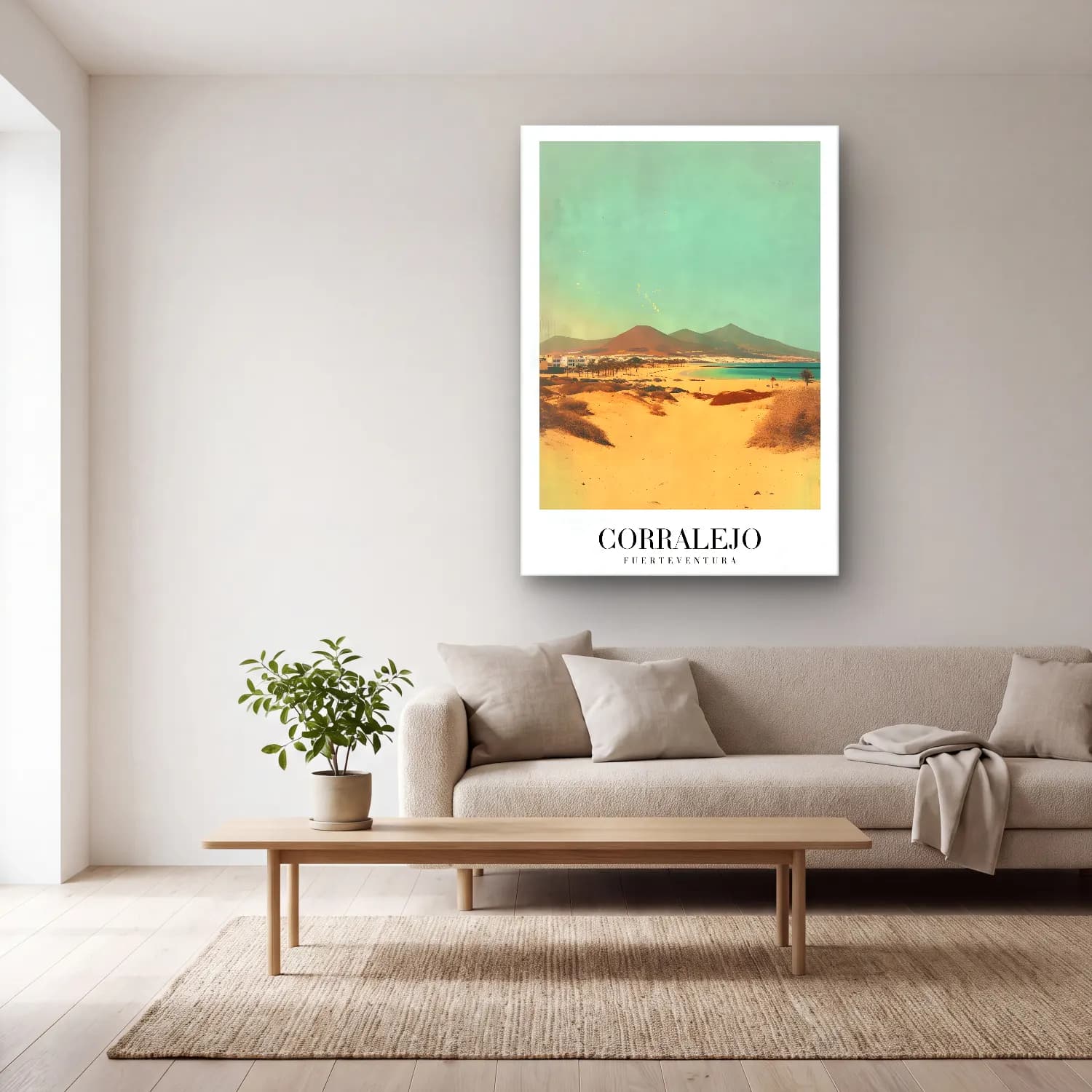 Pastel Dalgalı Sahil No. 25 cam tablo — açık renk salonda