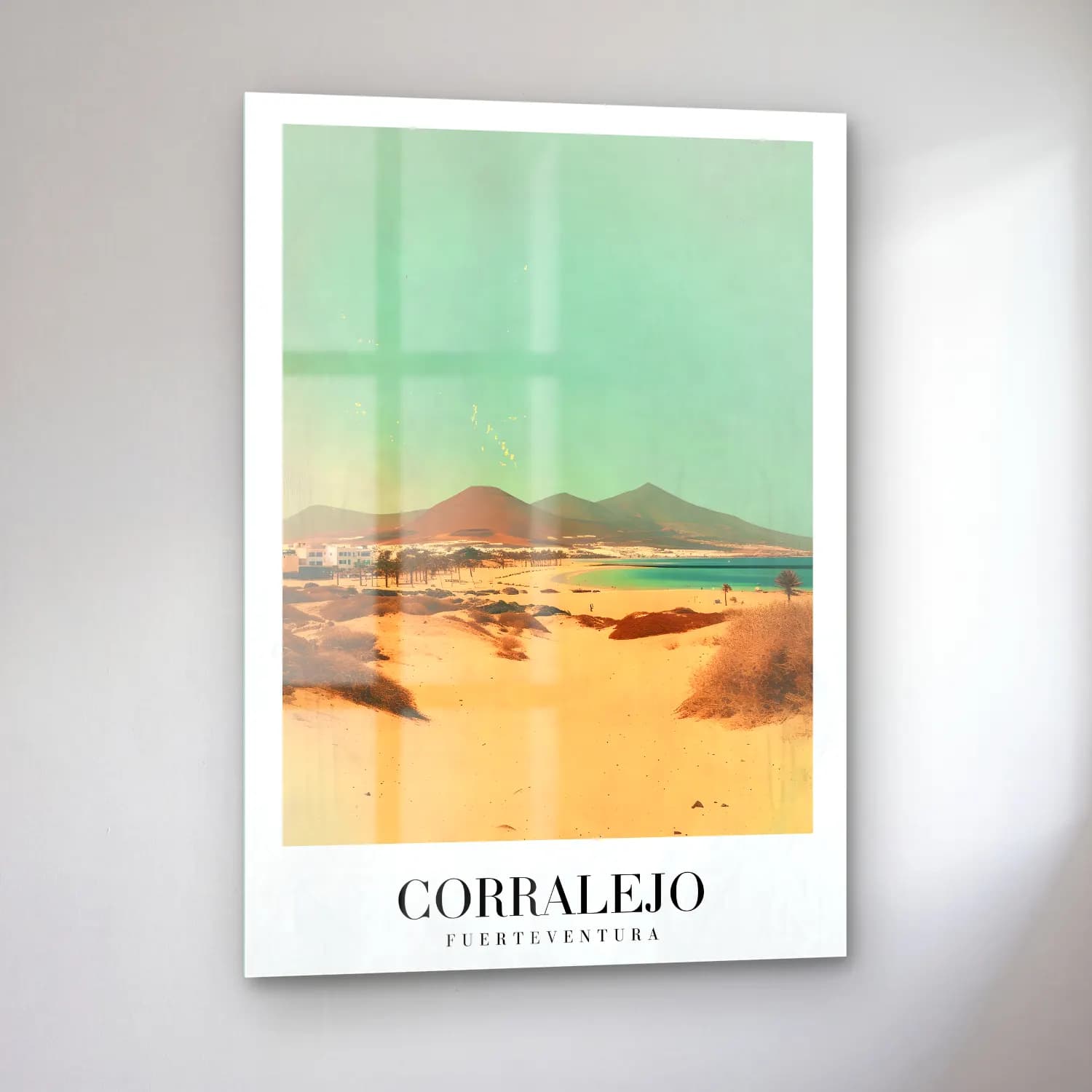 Pastel Dalgalı Sahil No. 25 cam tablo — sol açıdan görünüm