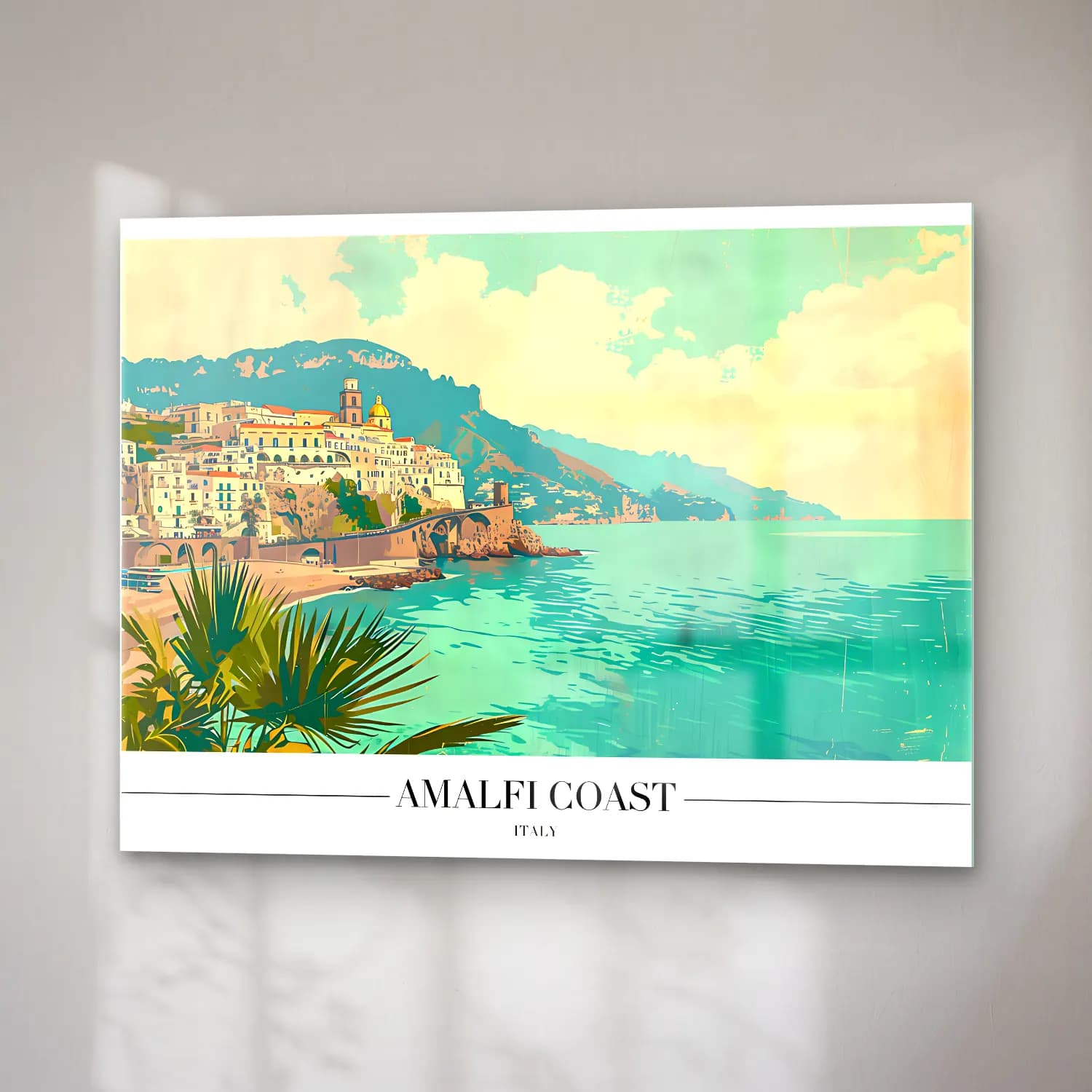 Vintage Poster Akdeniz Sahil Kasabası No. 16 cam tablo — sağ açıdan görünüm