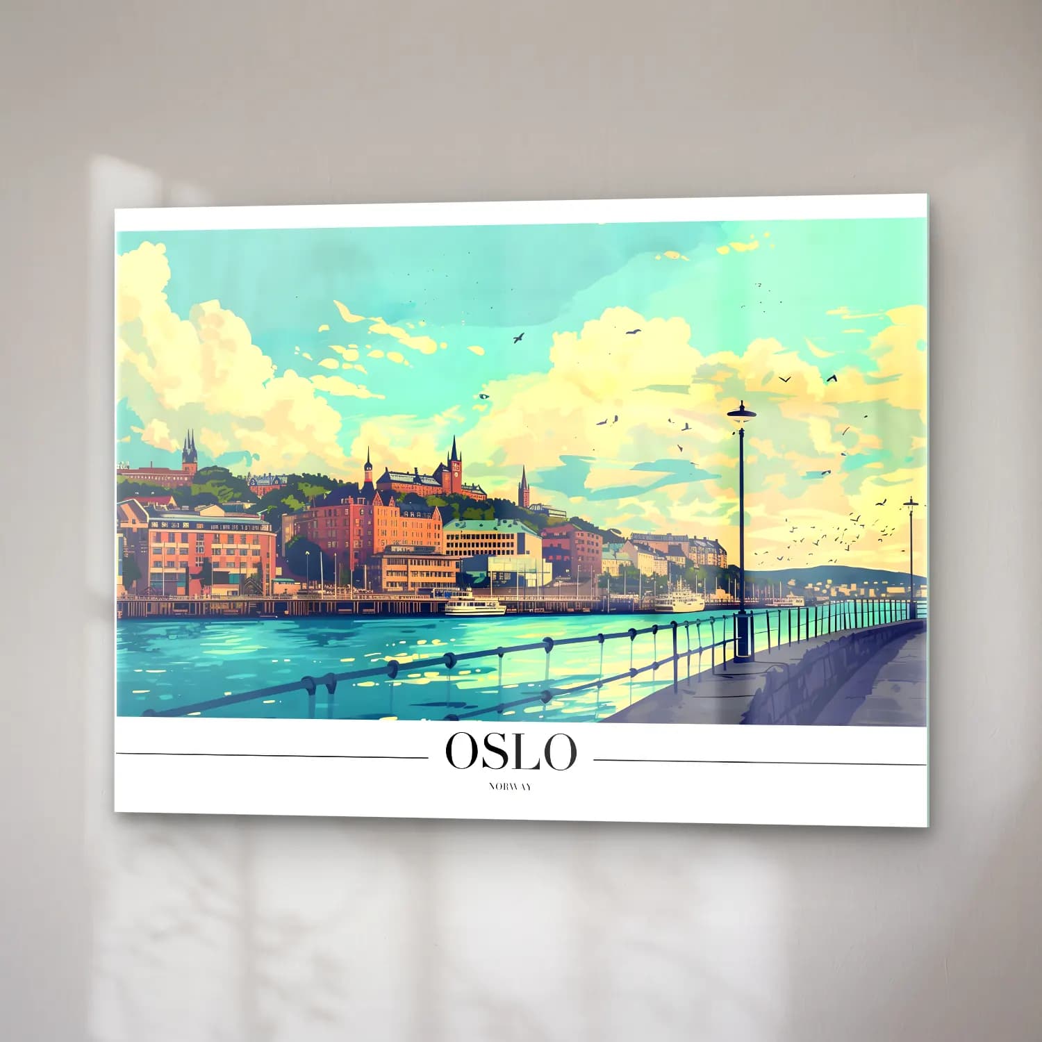 Pastel Liman ve Tekneler No. 9 cam tablo — sağ açıdan görünüm