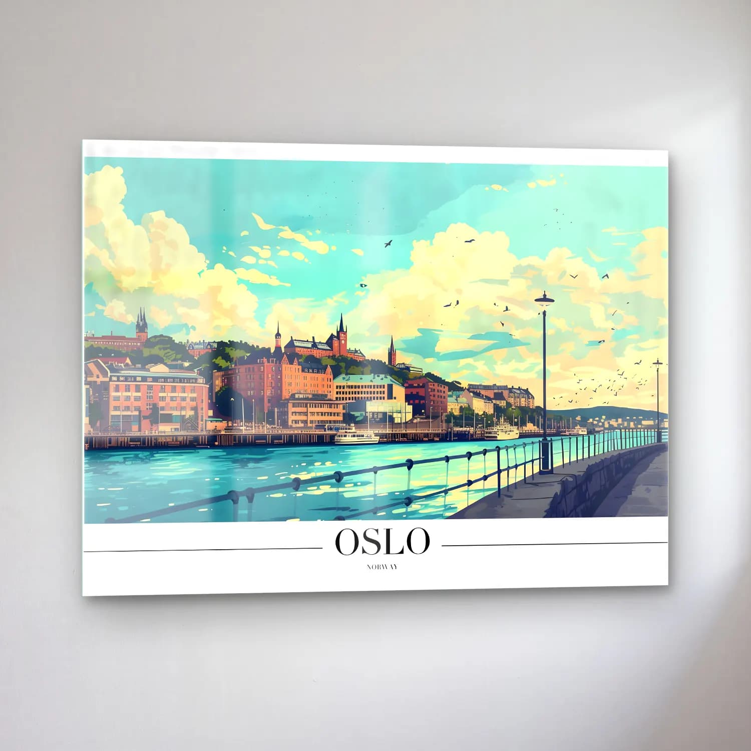 Pastel Liman ve Tekneler No. 9 cam tablo — sol açıdan görünüm