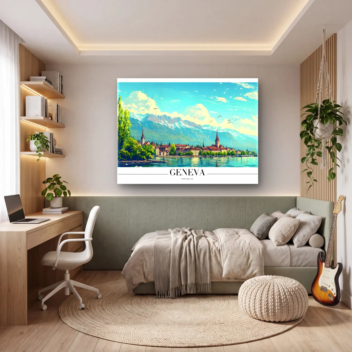 Vintage Poster Göl ve Dağlar No. 4 cam tablo — genç odasında