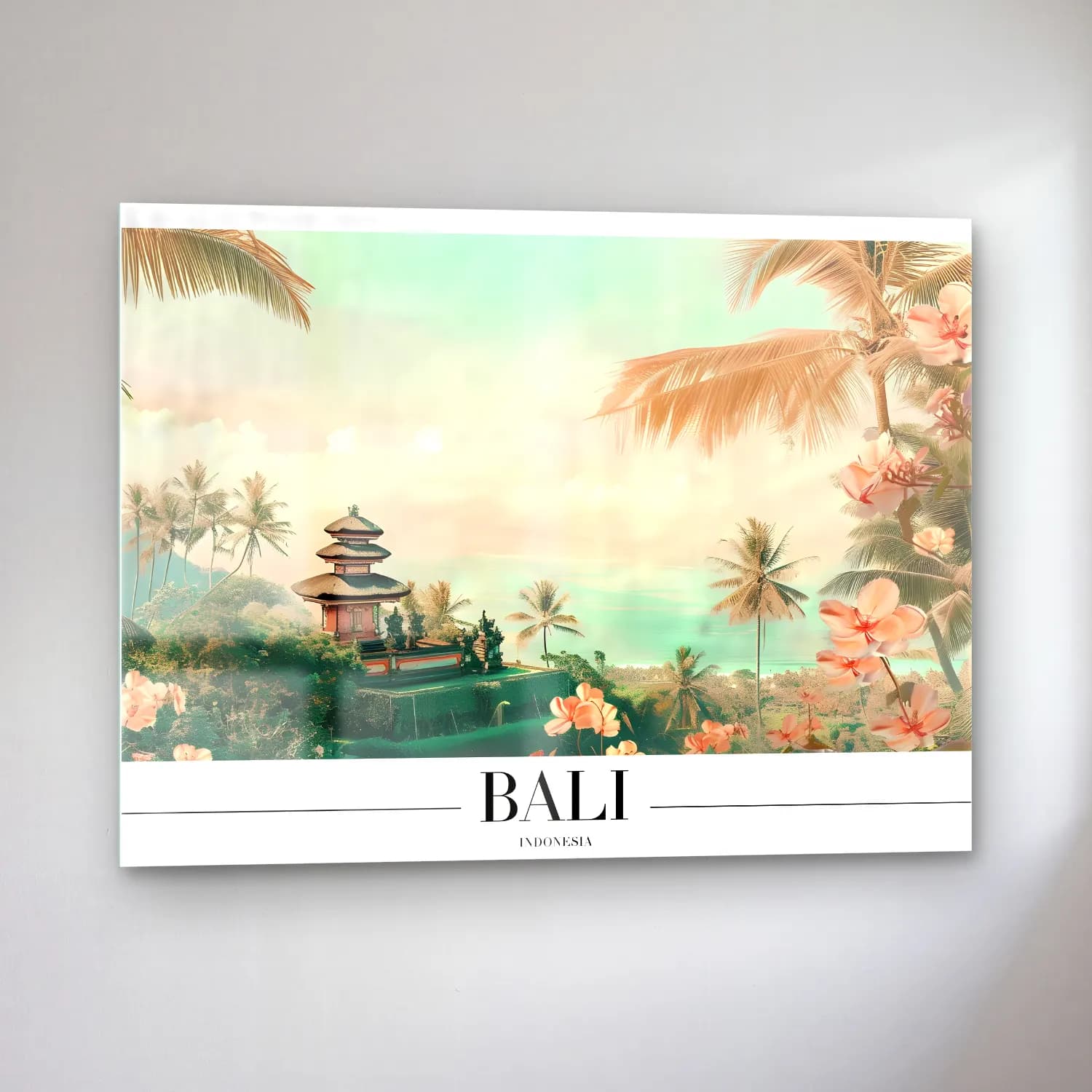 Pastel Palmiyeli Tropik Sahil No. 50 cam tablo — sol açıdan görünüm