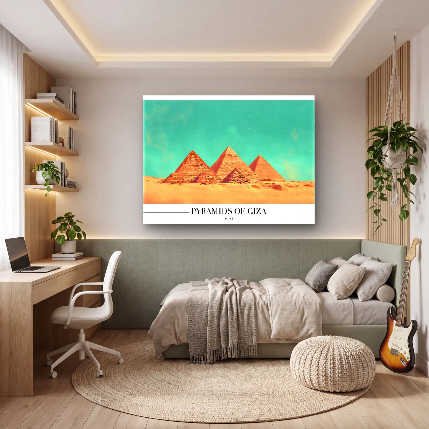 Pastel Mısır Piramitleri – Turkuaz Tonlar cam tablo — genç odasında
