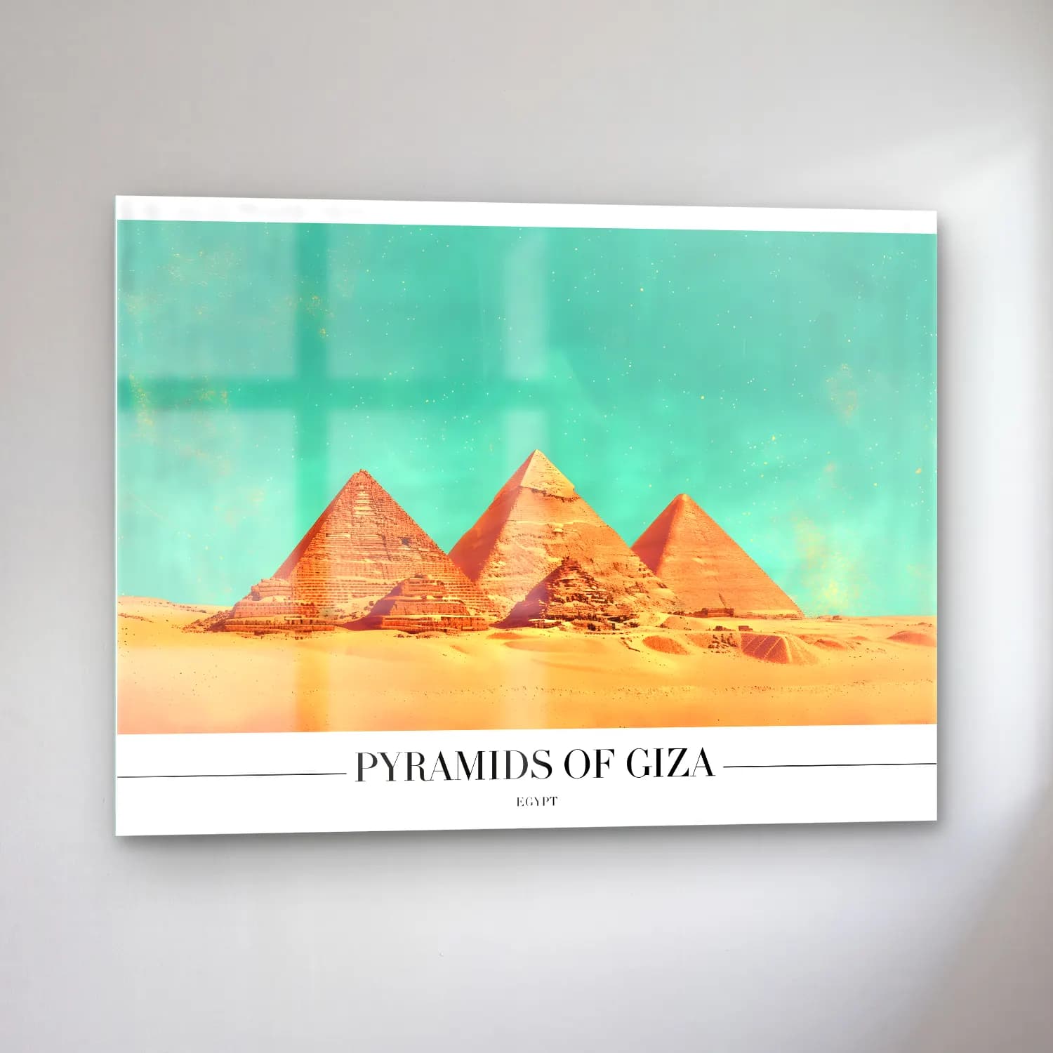 Pastel Mısır Piramitleri – Turkuaz Tonlar cam tablo — sol açıdan görünüm