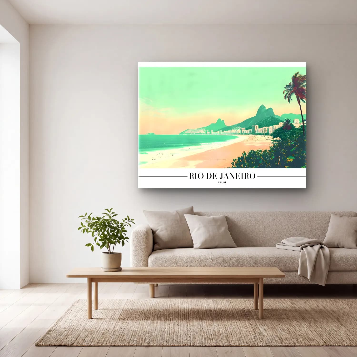Pastel Sahilde İnsanlar – Pastel Tonlar cam tablo — açık renk salonda
