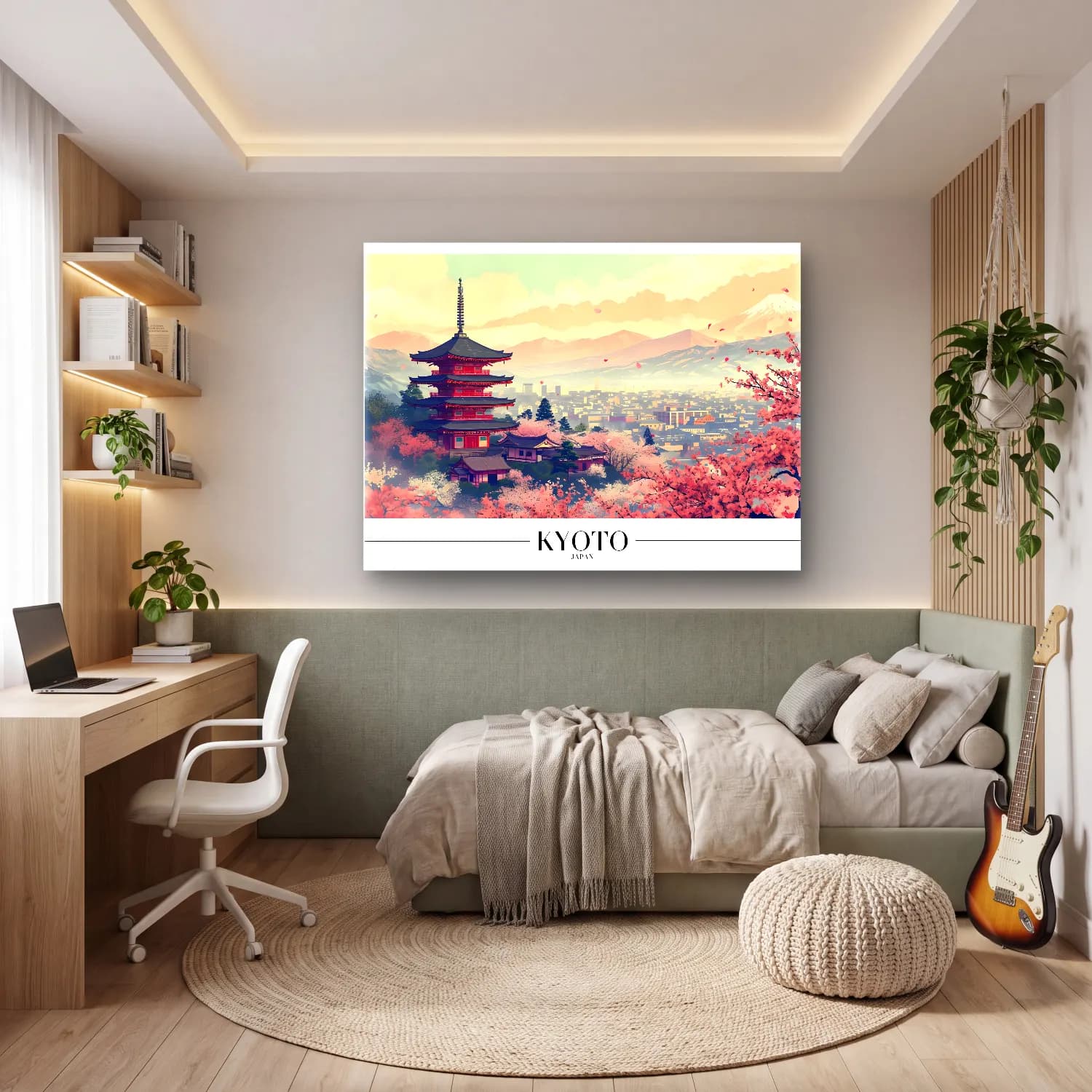 Pastel Japon Şehri No. 13 cam tablo — genç odasında