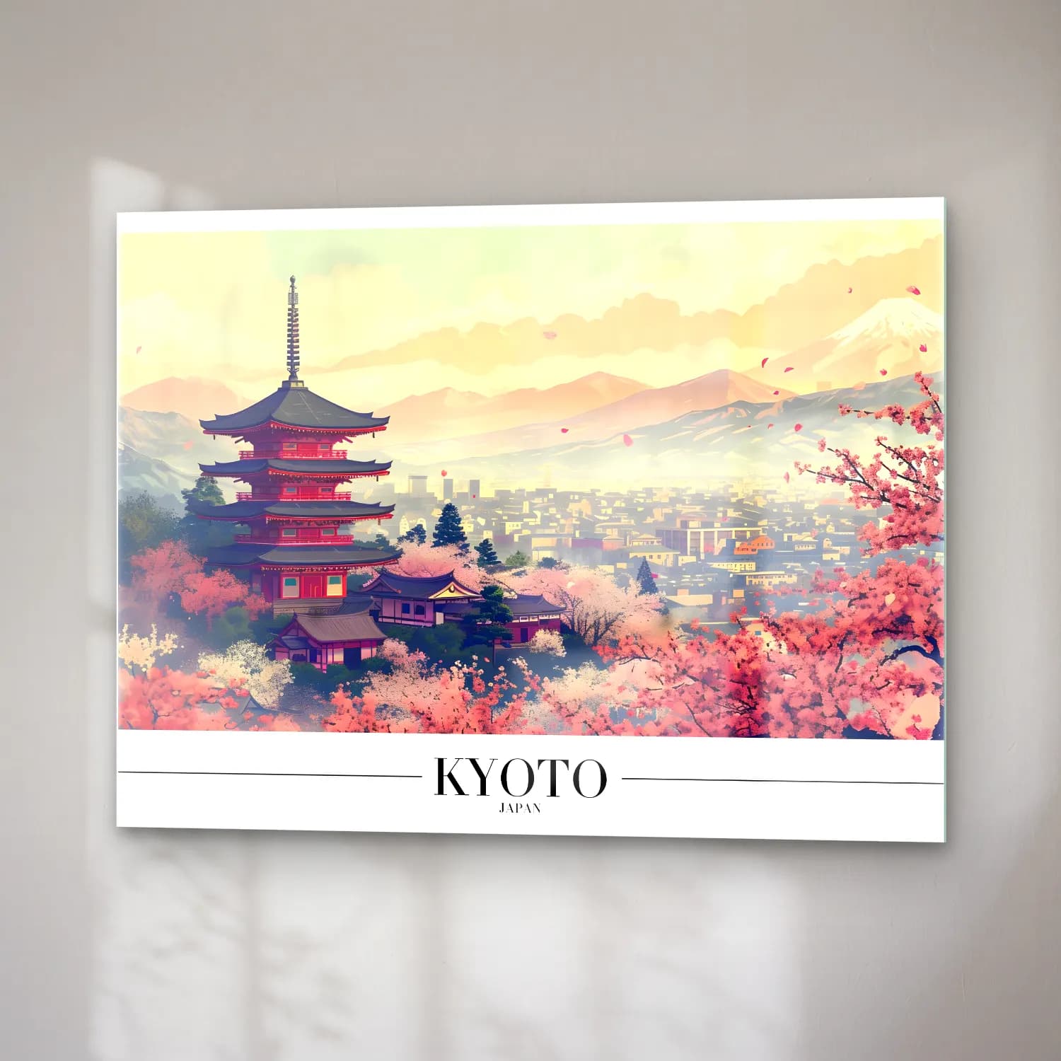 Pastel Japon Şehri No. 13 cam tablo — sağ açıdan görünüm