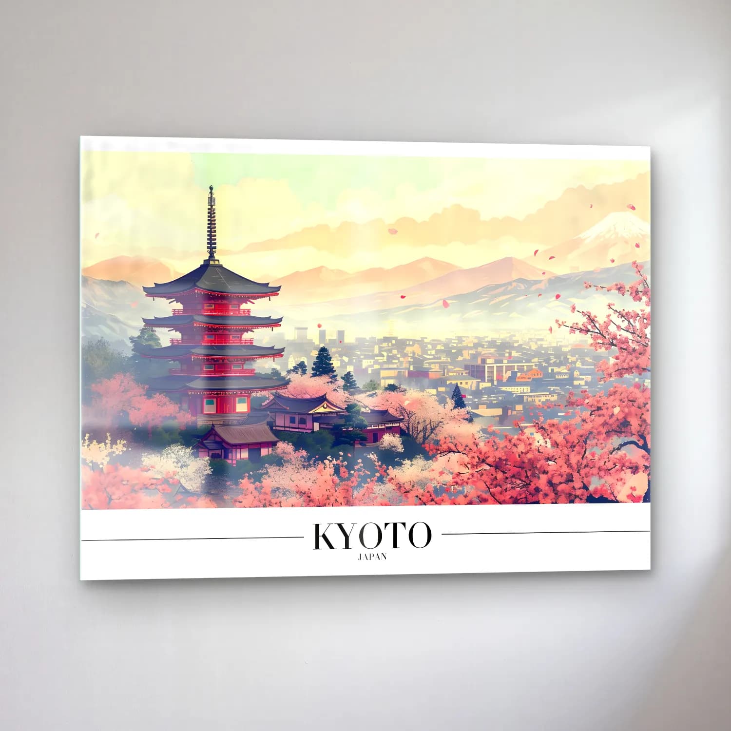 Pastel Japon Şehri No. 13 cam tablo — sol açıdan görünüm