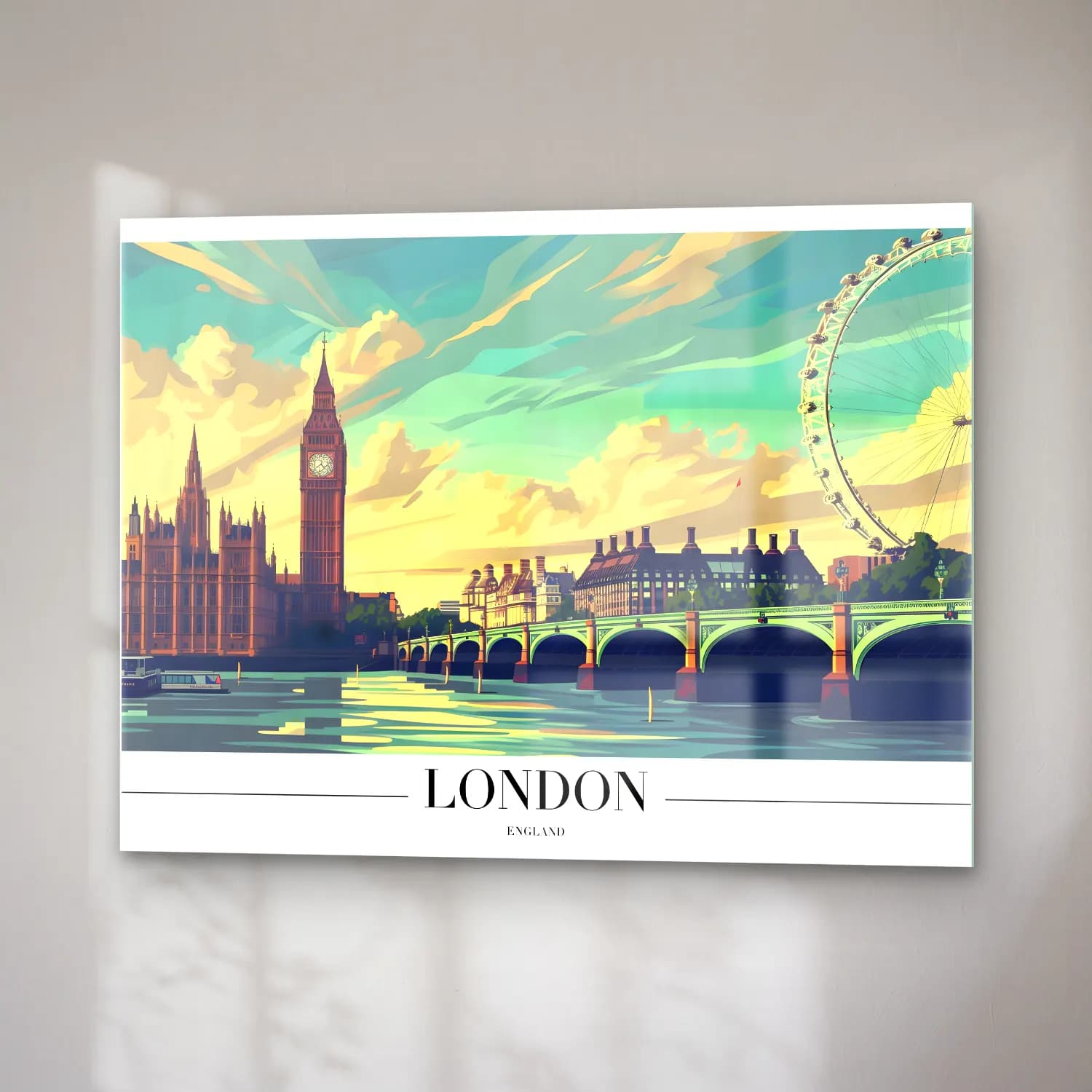 Vintage Londra No. 6 cam tablo — sağ açıdan görünüm