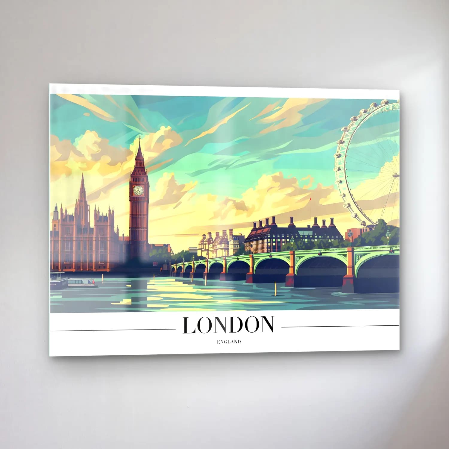 Vintage Londra No. 6 cam tablo — sol açıdan görünüm