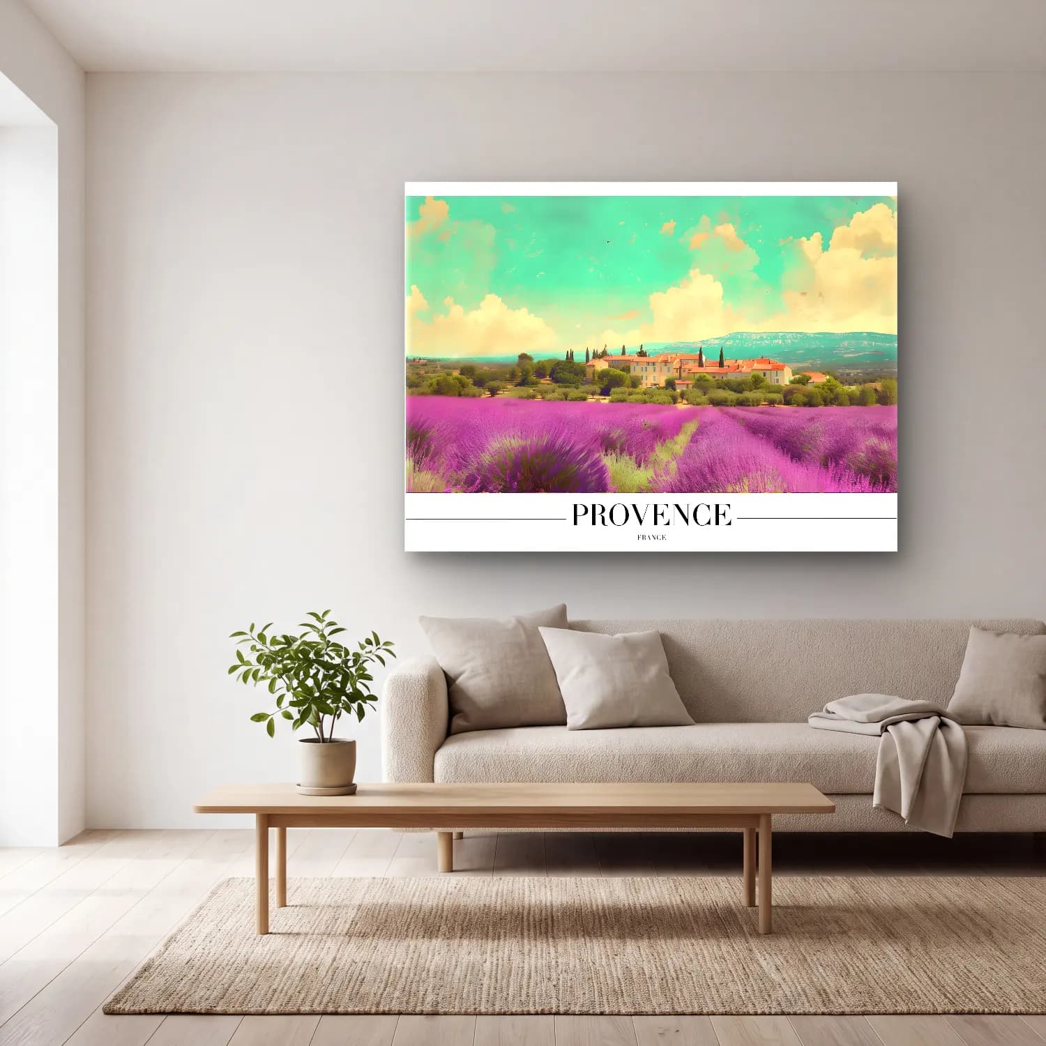 Pastel Lavanta Tarlası No. 8 cam tablo — açık renk salonda