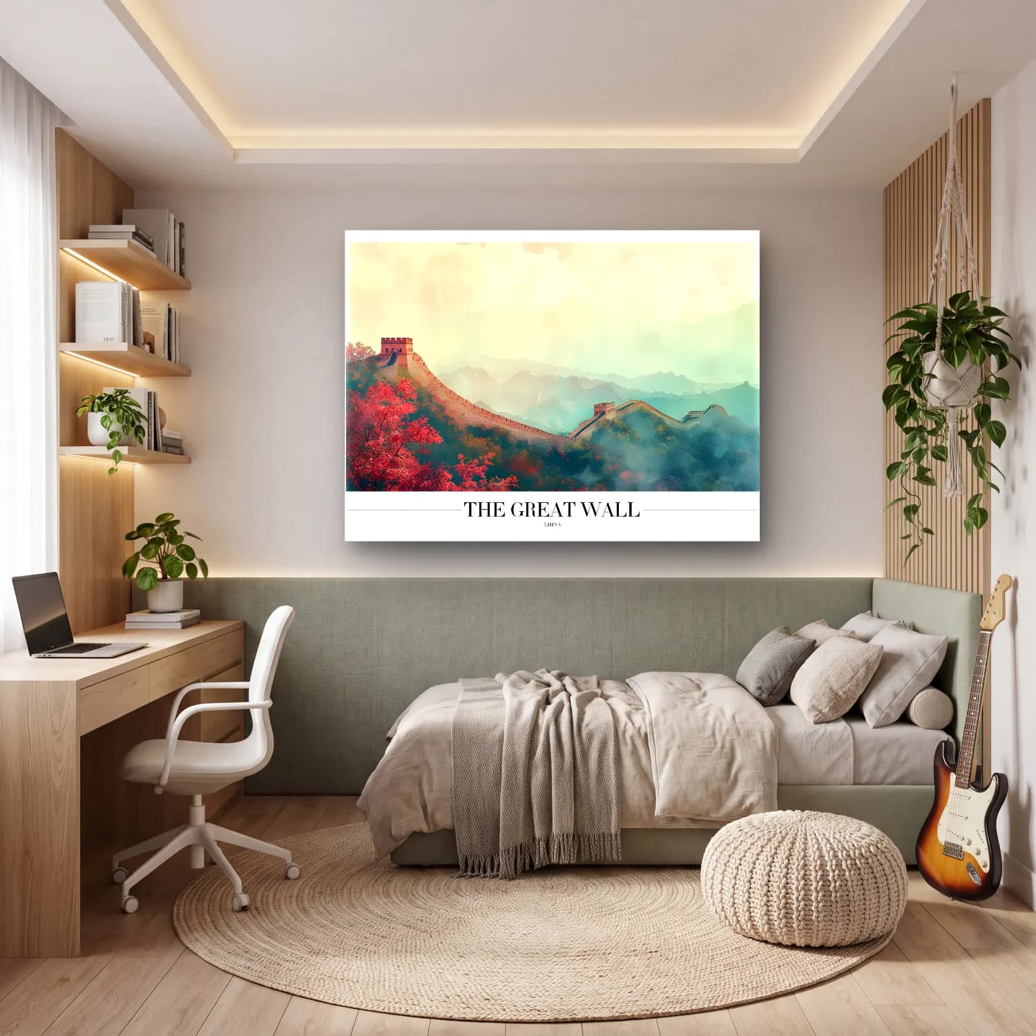 Pastel Dağ Manzarası No. 14 cam tablo — genç odasında