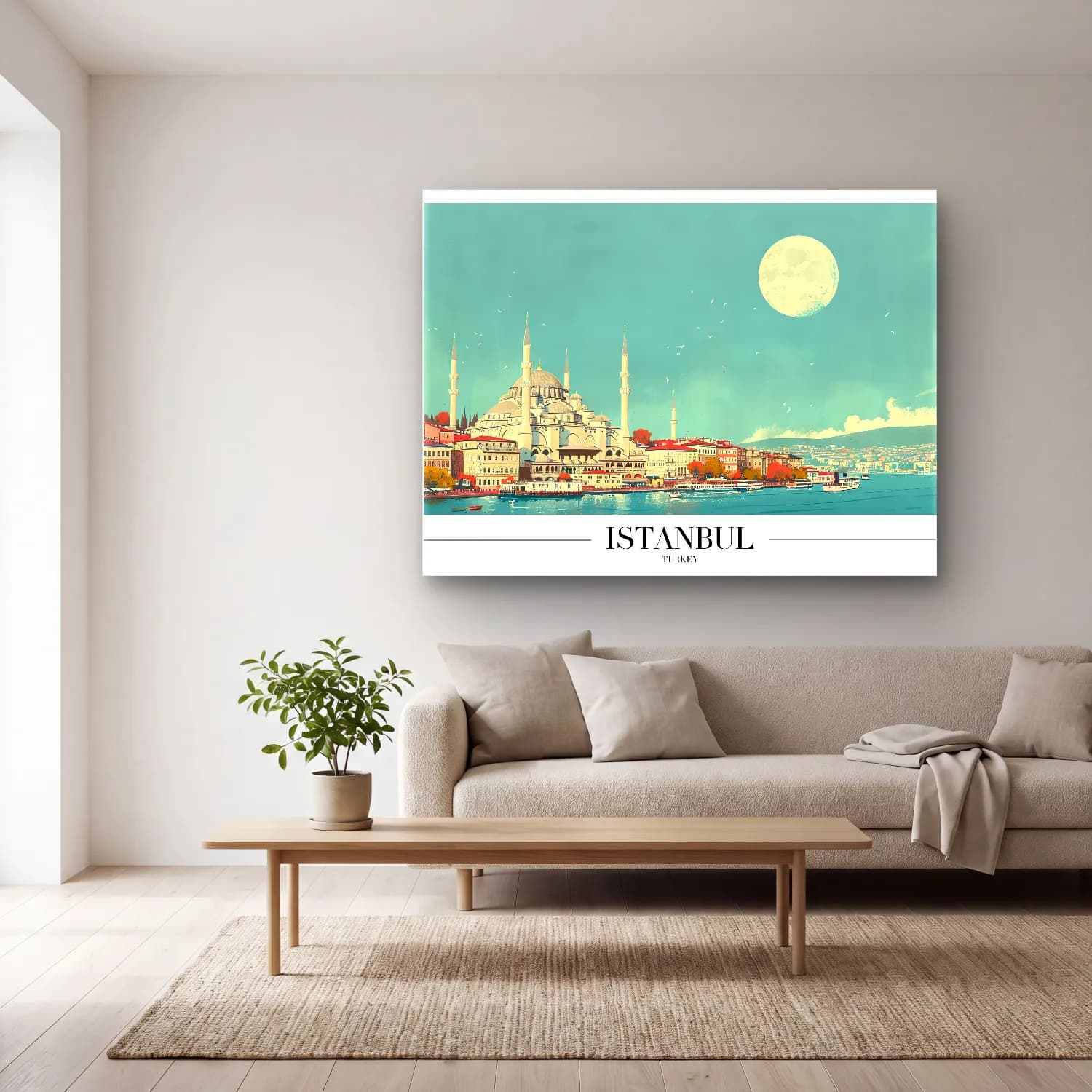 Vintage Poster İstanbul No. 2 cam tablo — açık renk salonda