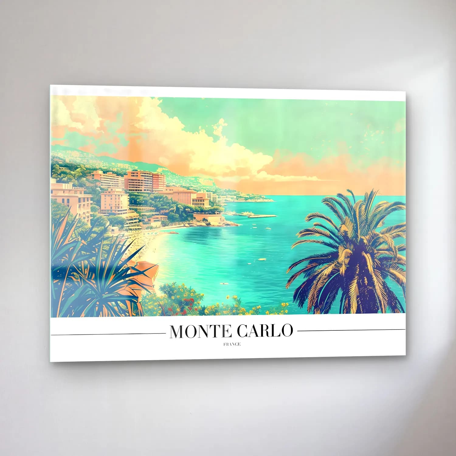 Pastel Akdeniz Sahil Kasabası No. 19 cam tablo — sol açıdan görünüm