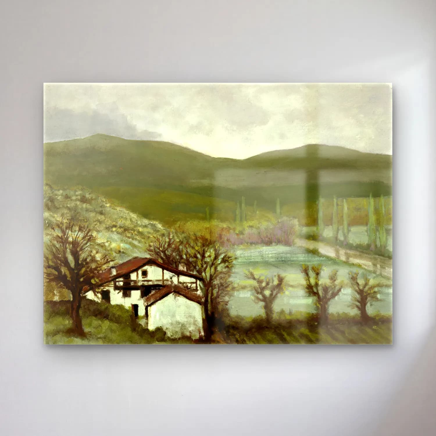 Yağlı Boya Kır Evi – Yeşil Tonlar cam tablo — Yağlı Boya Kır Evi – Yeşil Tonlar — yağlı boya kır evi