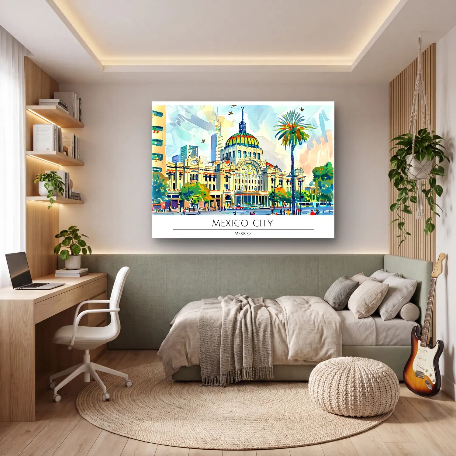 Suluboya Katedral – Turkuaz Tonlar cam tablo — genç odasında