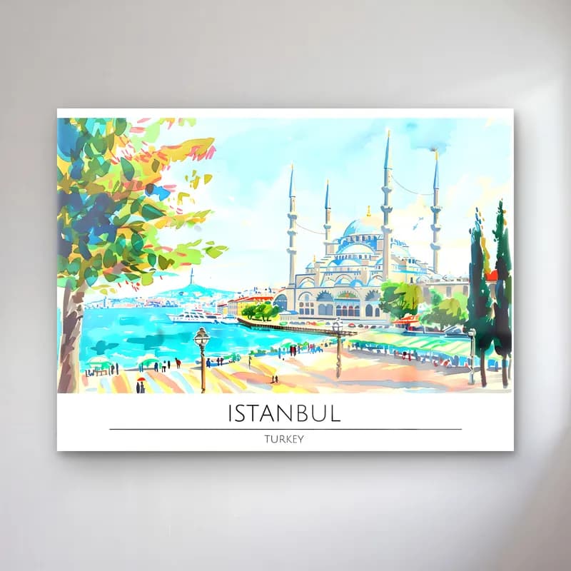 Suluboya İstanbul – Turkuaz Tonlar cam tablo — Suluboya İstanbul – Turkuaz Tonlar — suluboya i̇stanbul