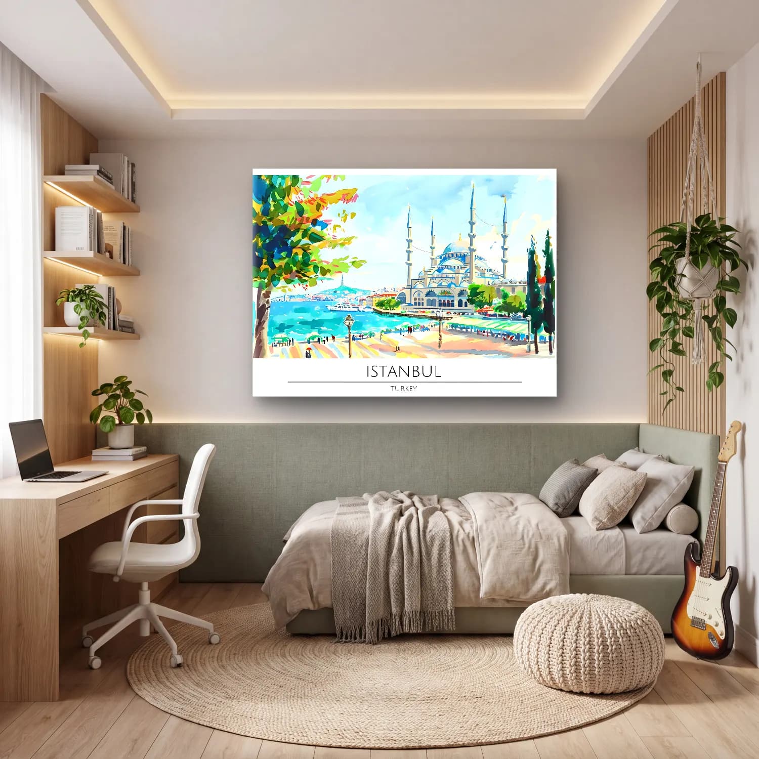 Suluboya İstanbul – Turkuaz Tonlar cam tablo — genç odasında