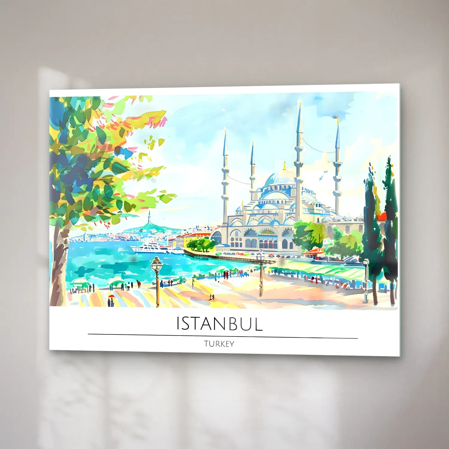 Suluboya İstanbul – Turkuaz Tonlar cam tablo — sağ açıdan görünüm