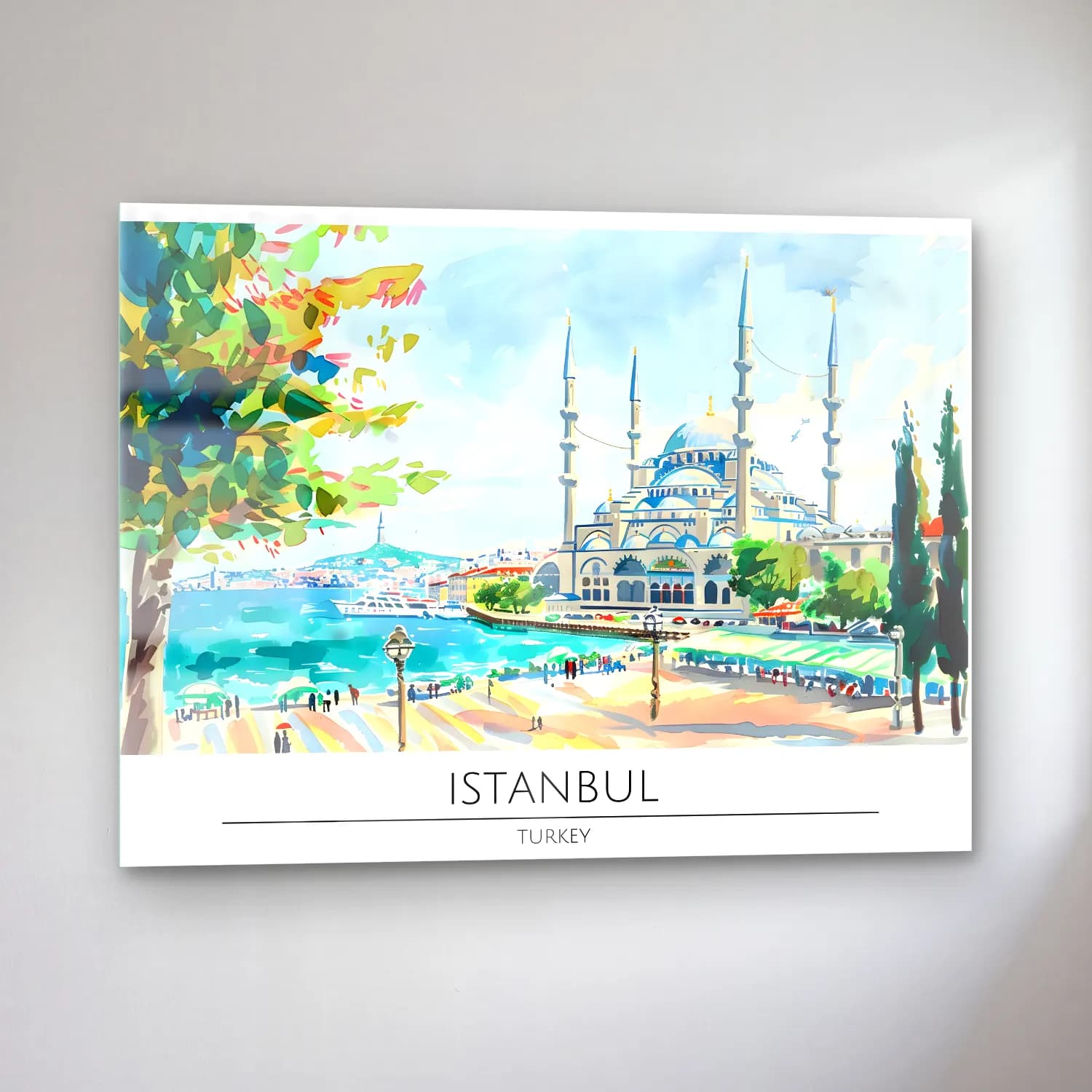 Suluboya İstanbul – Turkuaz Tonlar cam tablo — sol açıdan görünüm