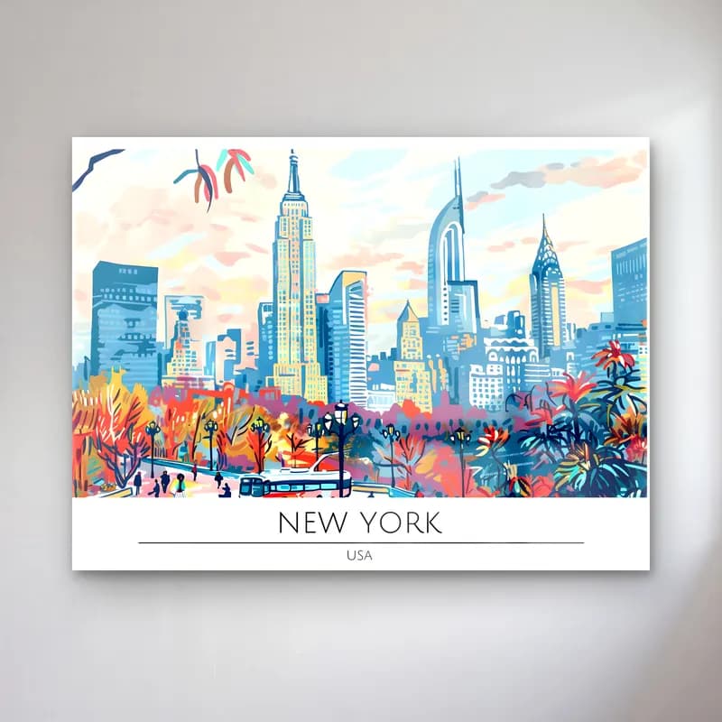 Pastel New York Silüeti No. 12 cam tablo — Pastel New York Silüeti No. 12 — pastel new york silüeti