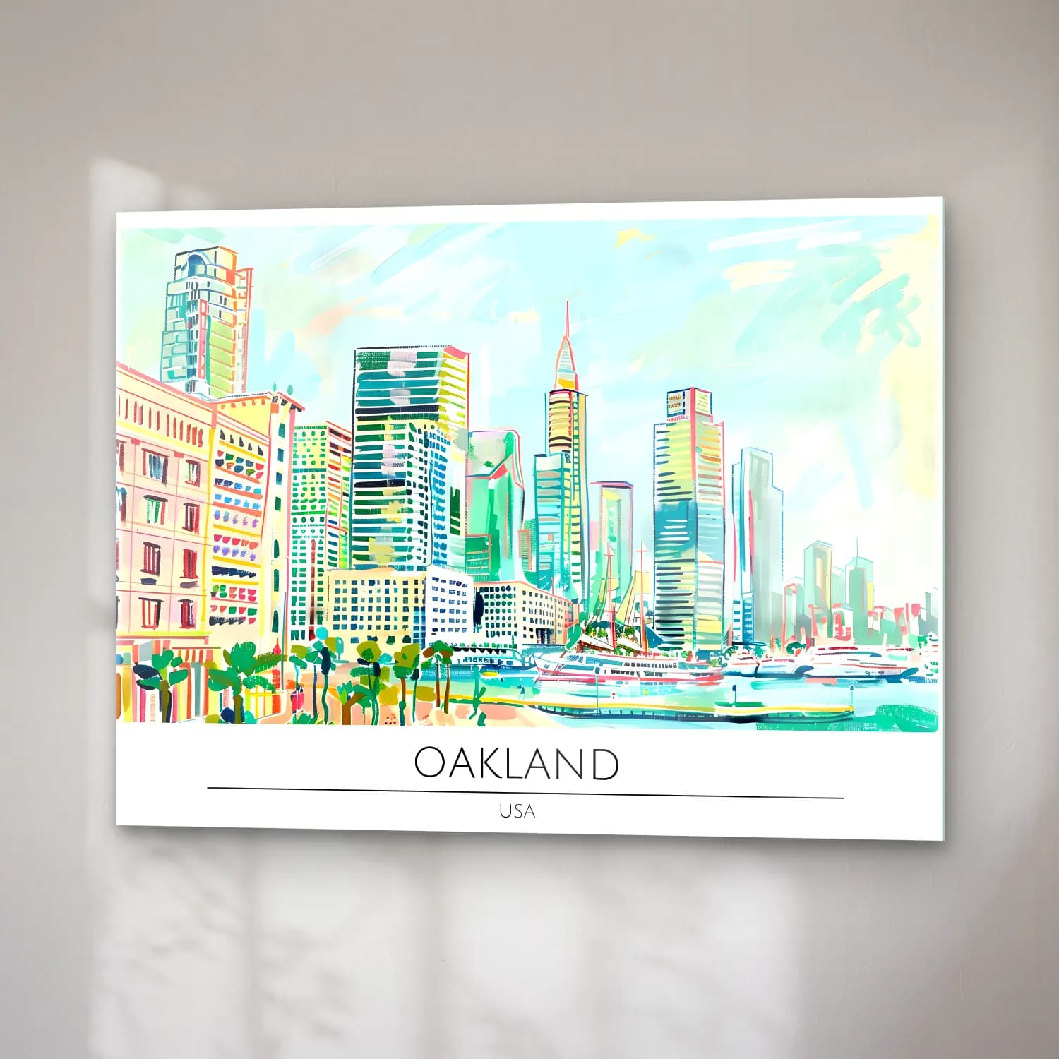 Pastel Liman ve Tekneler No. 10 cam tablo — sağ açıdan görünüm