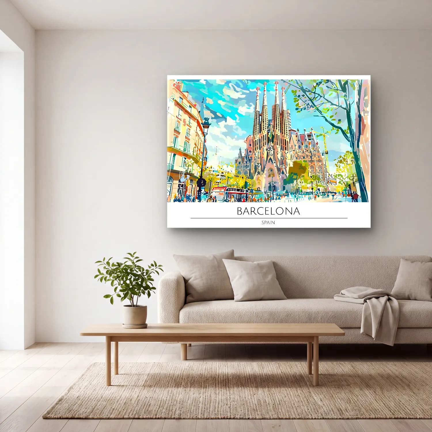 Pop Art Katedral – Mavi Tonlar cam tablo — açık renk salonda
