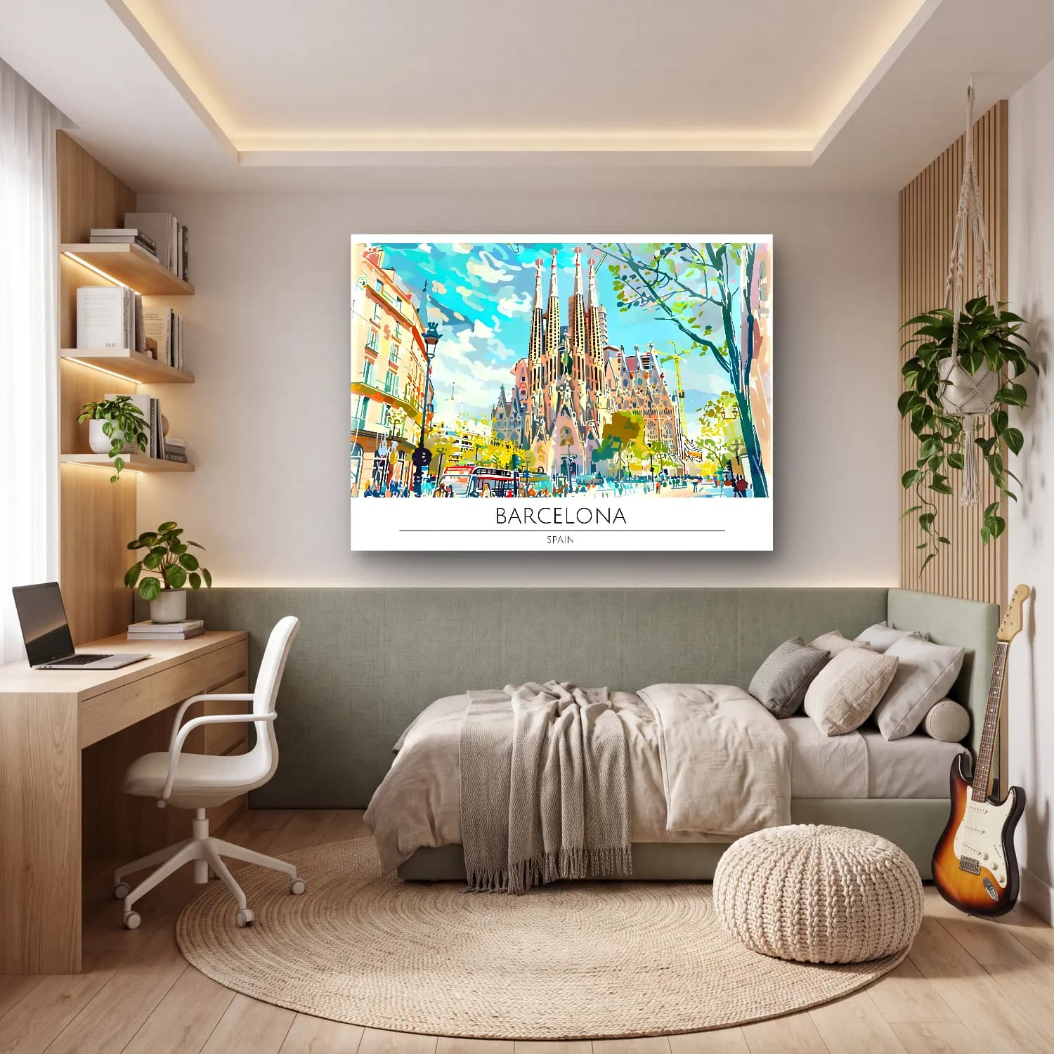 Pop Art Katedral – Mavi Tonlar cam tablo — genç odasında