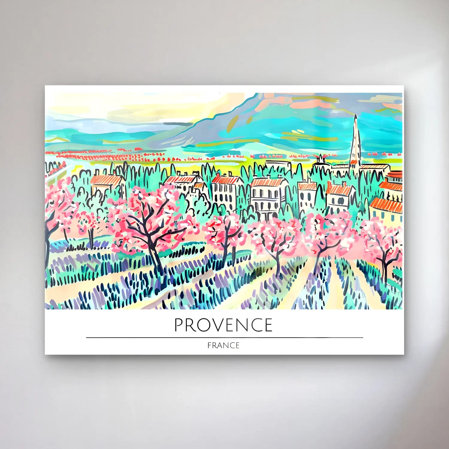 Pastel Akdeniz Sahil Kasabası No. 32 cam tablo — Pastel Akdeniz Sahil Kasabası No. 32 — pastel akdeniz sahil kasabası