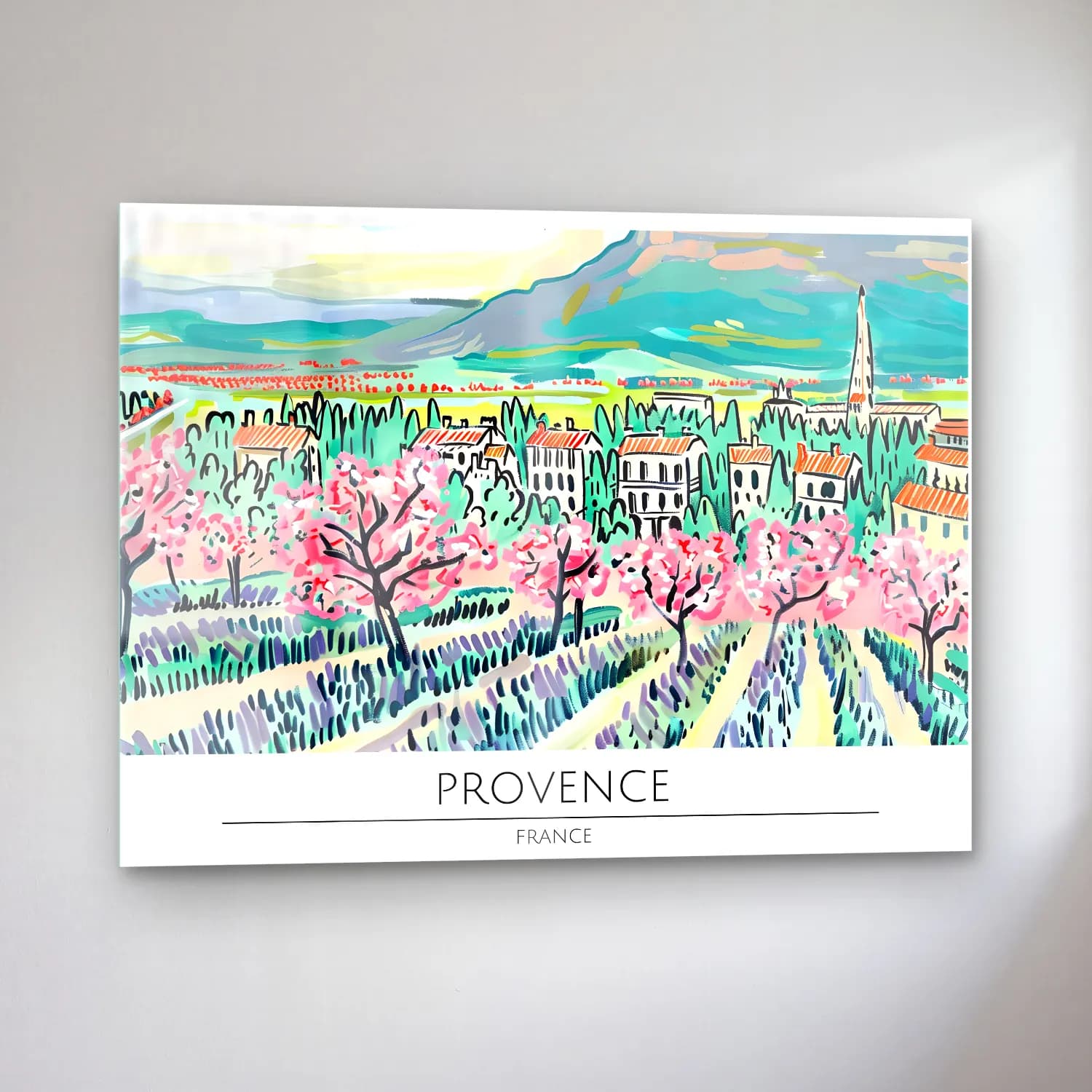 Pastel Akdeniz Sahil Kasabası No. 32 cam tablo — sol açıdan görünüm