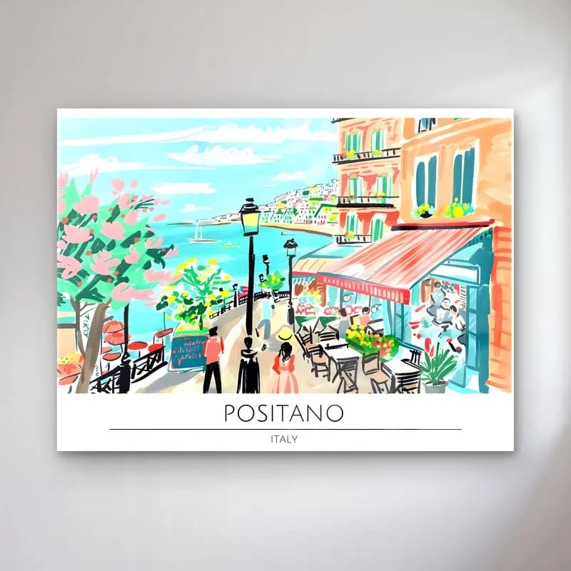 Pastel Akdeniz Sahil Kasabası No. 33 cam tablo — Pastel Akdeniz Sahil Kasabası No. 33 — pastel akdeniz sahil kasabası