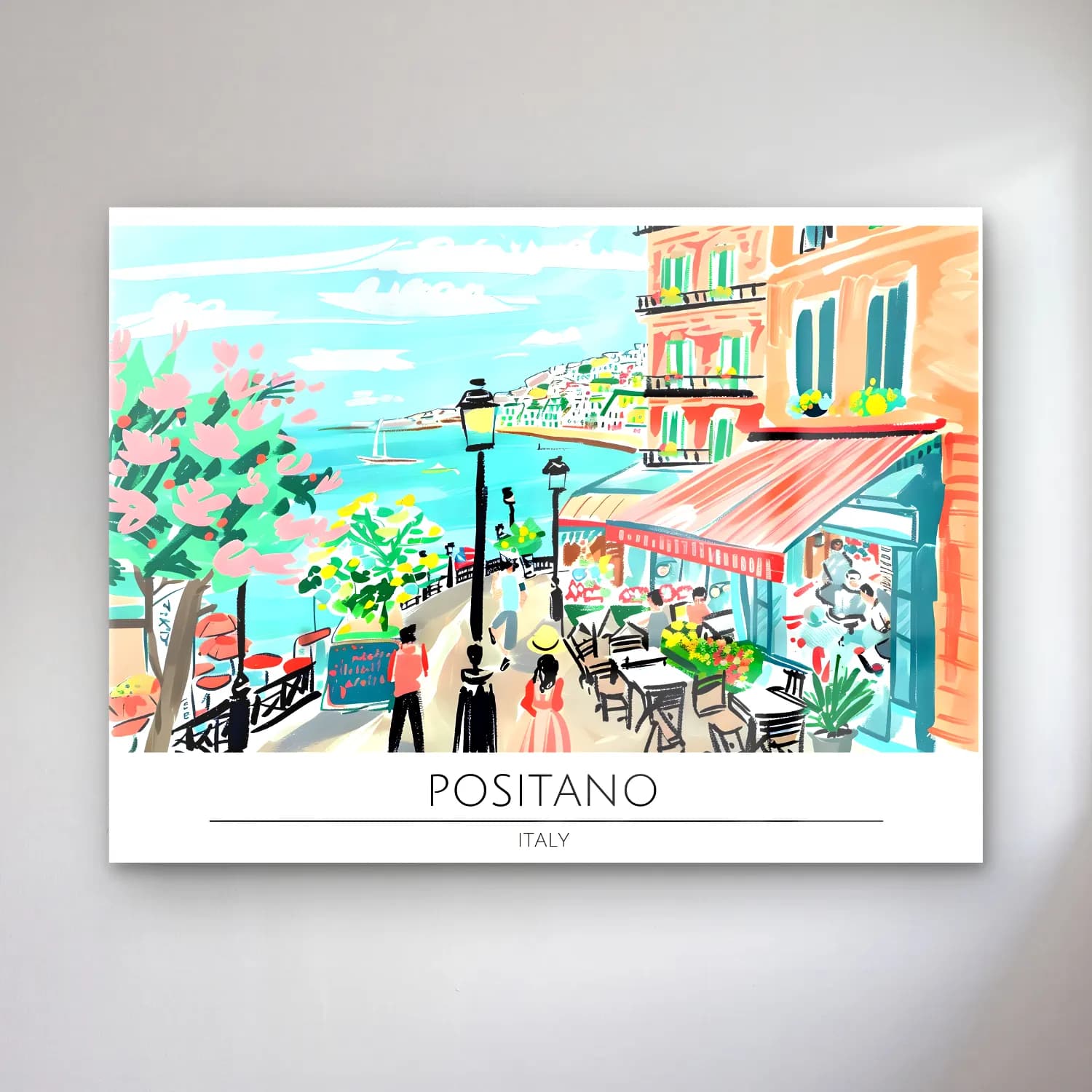 Pastel Akdeniz Sahil Kasabası No. 33 cam tablo — Pastel Akdeniz Sahil Kasabası No. 33 — pastel akdeniz sahil kasabası